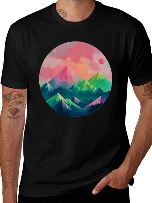 Nature's Kaleidoscope: Contemporary Mountain Lightweight Cotton T-Shirt – Daily Comfort Graphic Shirt