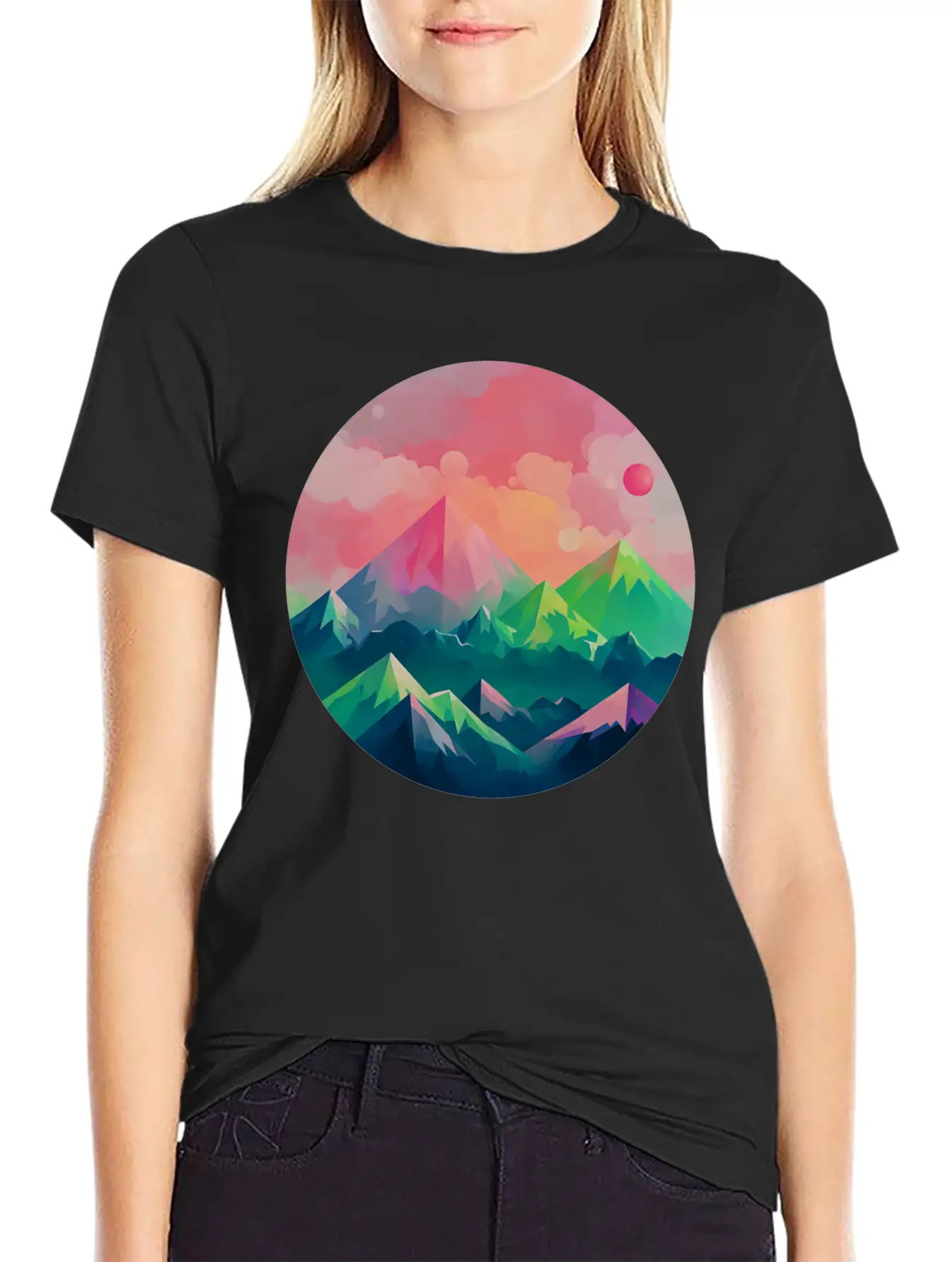Nature's Kaleidoscope: Contemporary Mountain Lightweight Cotton T-Shirt – Daily Comfort Graphic Shirt