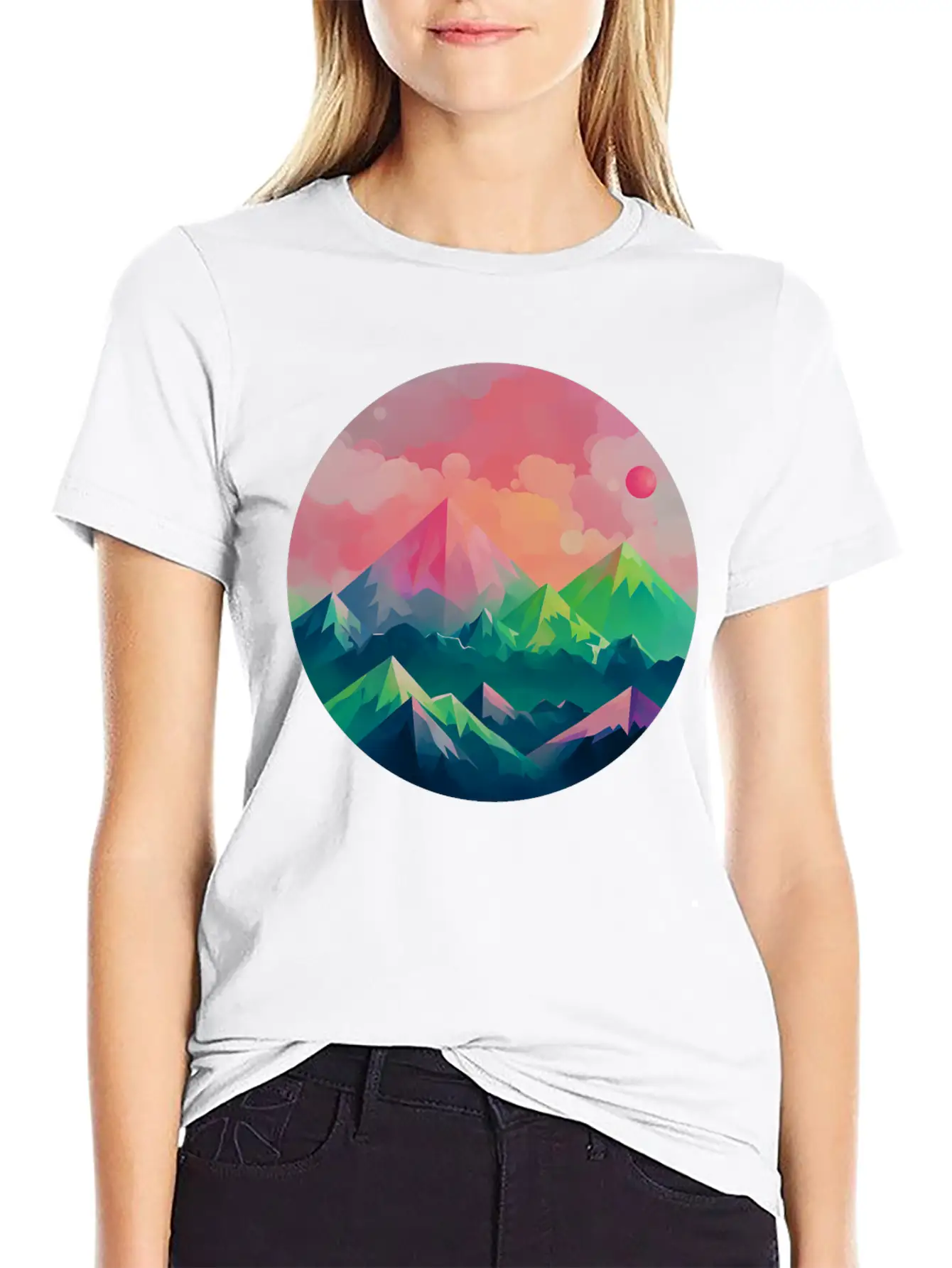 Nature's Kaleidoscope: Contemporary Mountain Lightweight Cotton T-Shirt – Daily Comfort Graphic Shirt