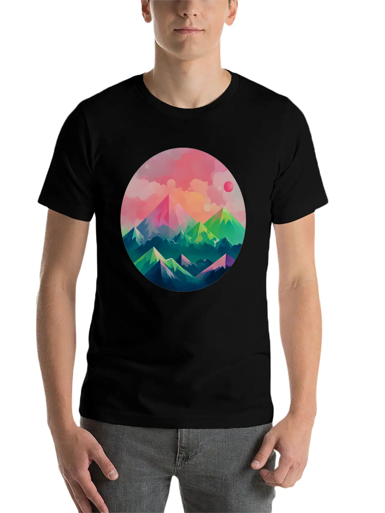 Nature's Kaleidoscope: Contemporary Mountain Lightweight Cotton T-Shirt – Daily Comfort Graphic Shirt