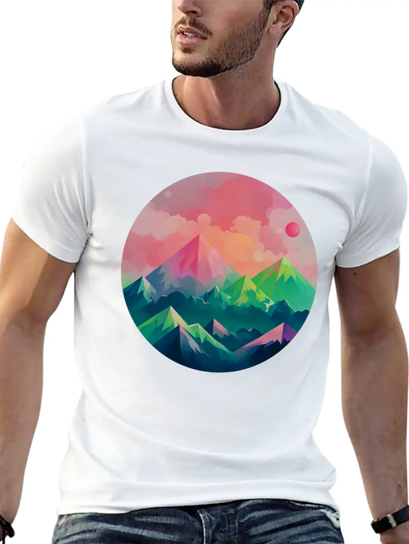 Nature's Kaleidoscope: Contemporary Mountain Lightweight Cotton T-Shirt – Daily Comfort Graphic Shirt