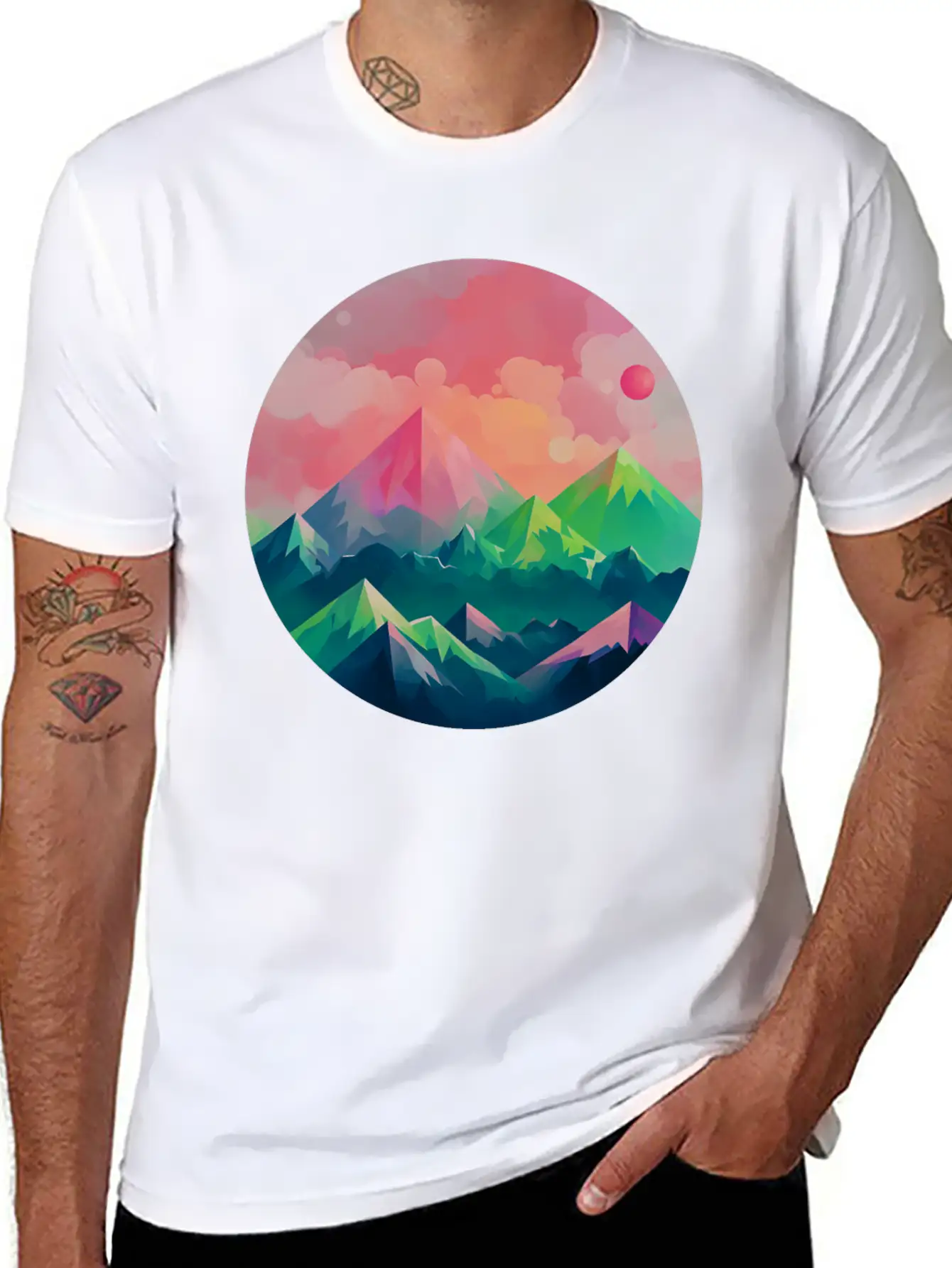 Nature's Kaleidoscope: Contemporary Mountain Lightweight Cotton T-Shirt – Daily Comfort Graphic Shirt