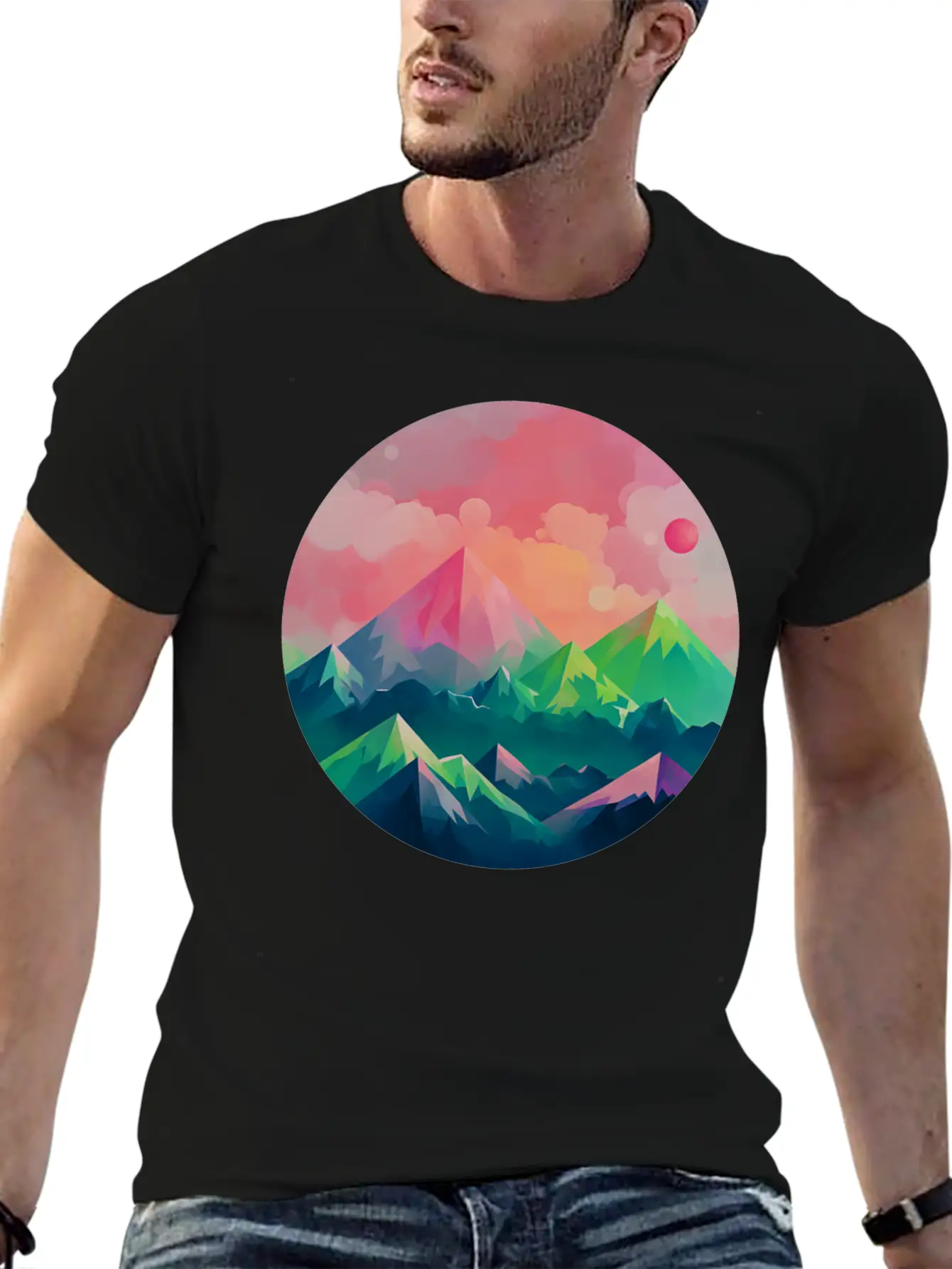 Nature's Kaleidoscope: Contemporary Mountain Lightweight Cotton T-Shirt – Daily Comfort Graphic Shirt