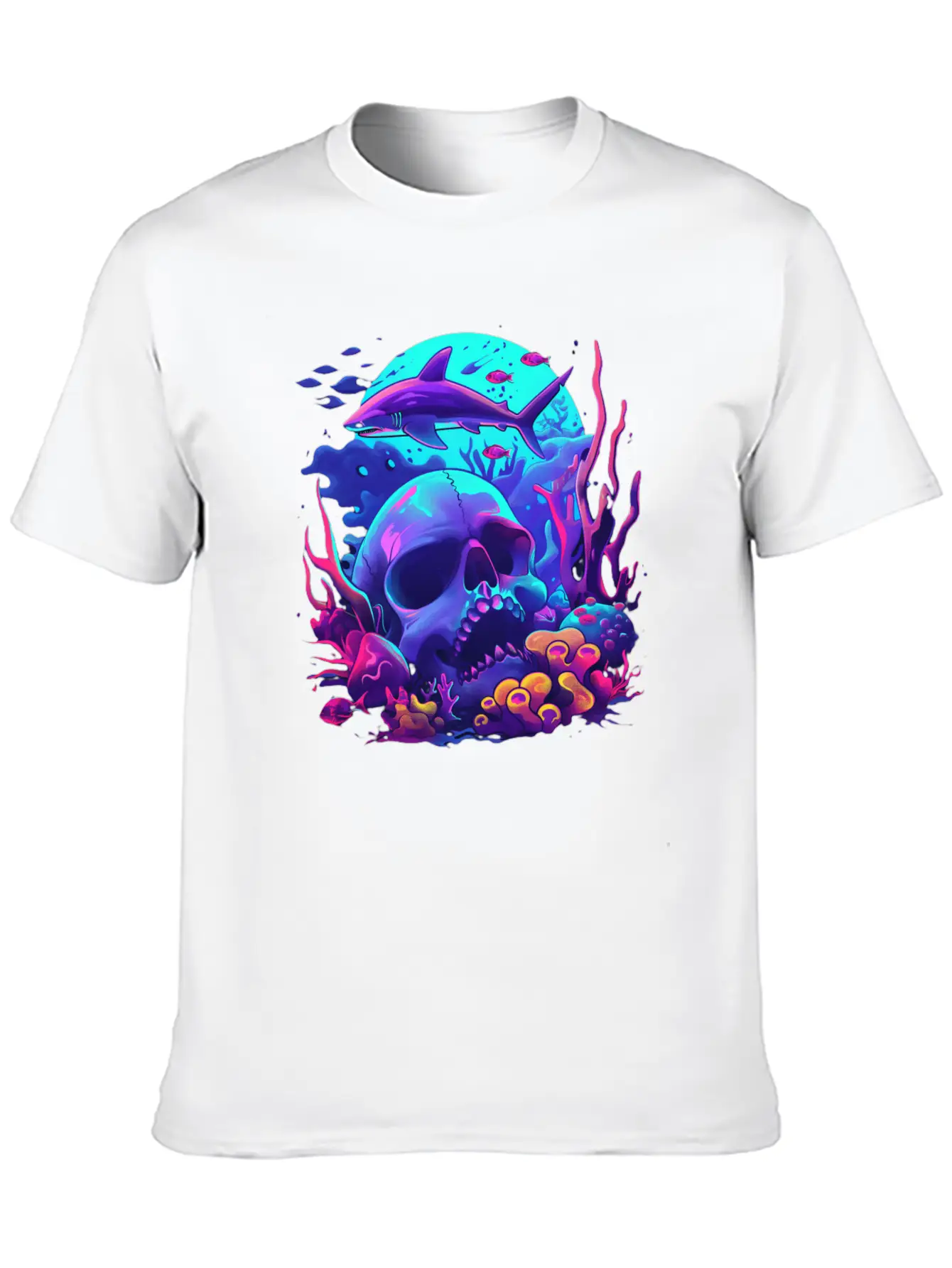 Neon Blue Skull And Shark Modern Fit Casual T-Shirt – Clean And Versatile Design
