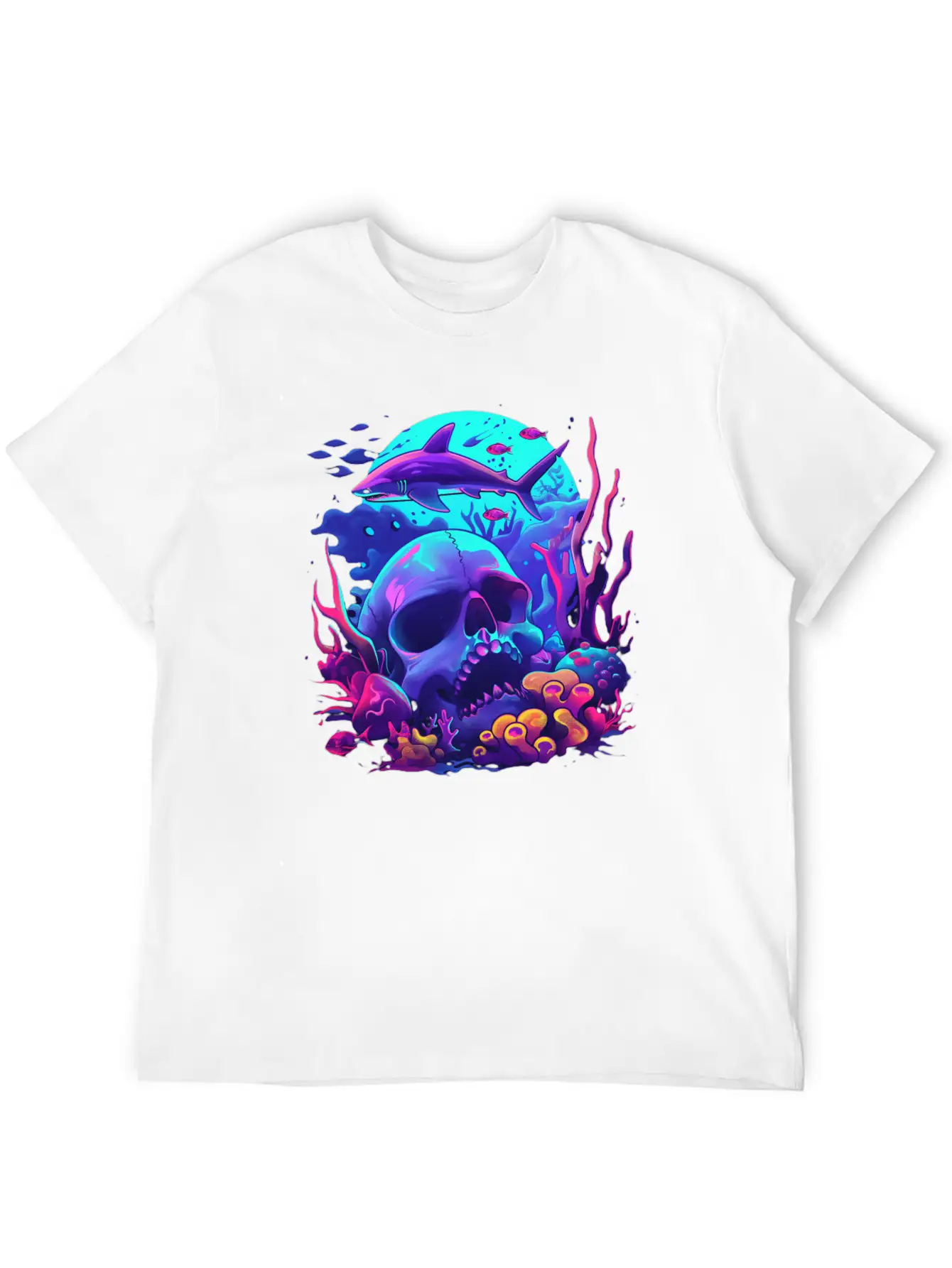 Neon Blue Skull And Shark Modern Fit Casual T-Shirt – Clean And Versatile Design