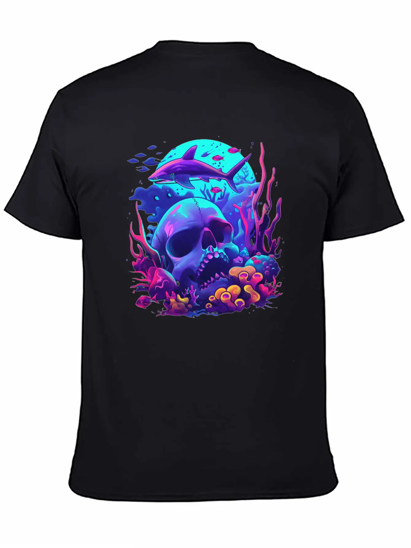 Neon Blue Skull And Shark Modern Fit Casual T-Shirt – Clean And Versatile Design