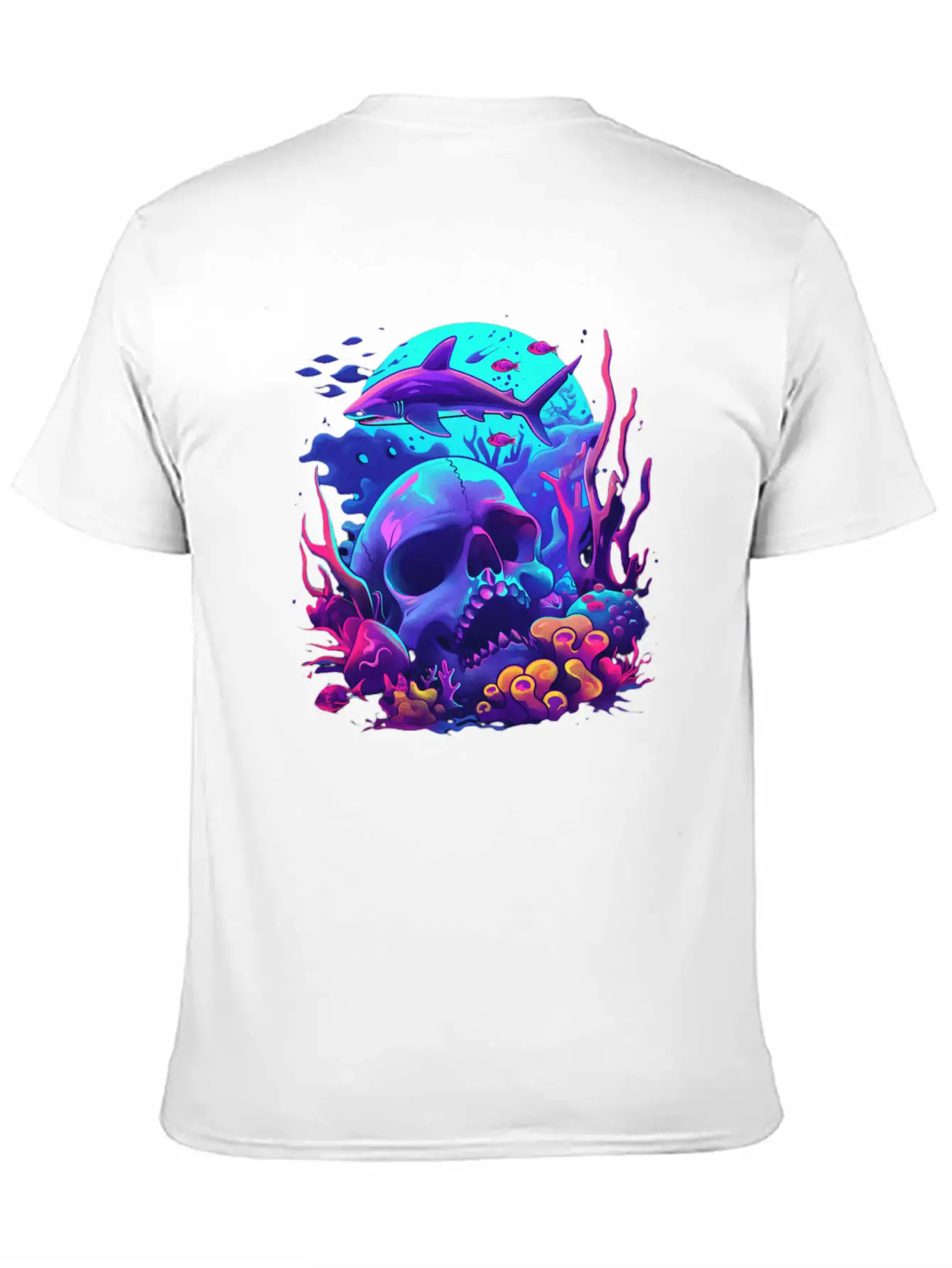 Neon Blue Skull And Shark Modern Fit Casual T-Shirt – Clean And Versatile Design