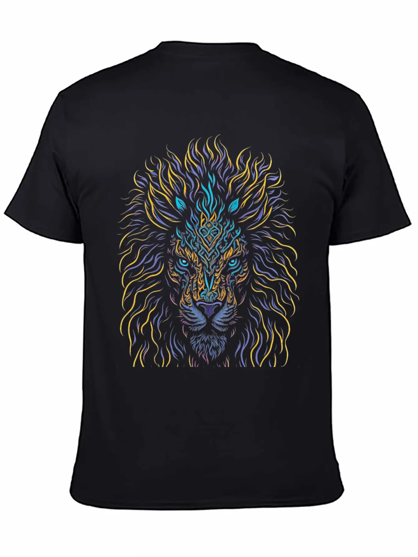 Neon Color Ornamental Lion Head Essential Cotton Tee For Daily Outfits – Unisex Style