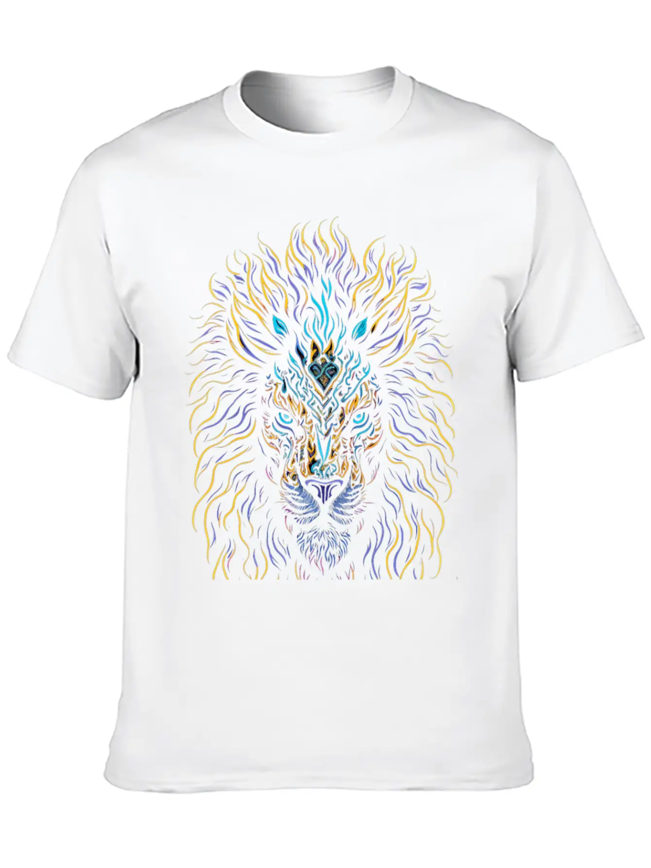 Neon Color Ornamental Lion Head Essential Cotton Tee For Daily Outfits – Unisex Style
