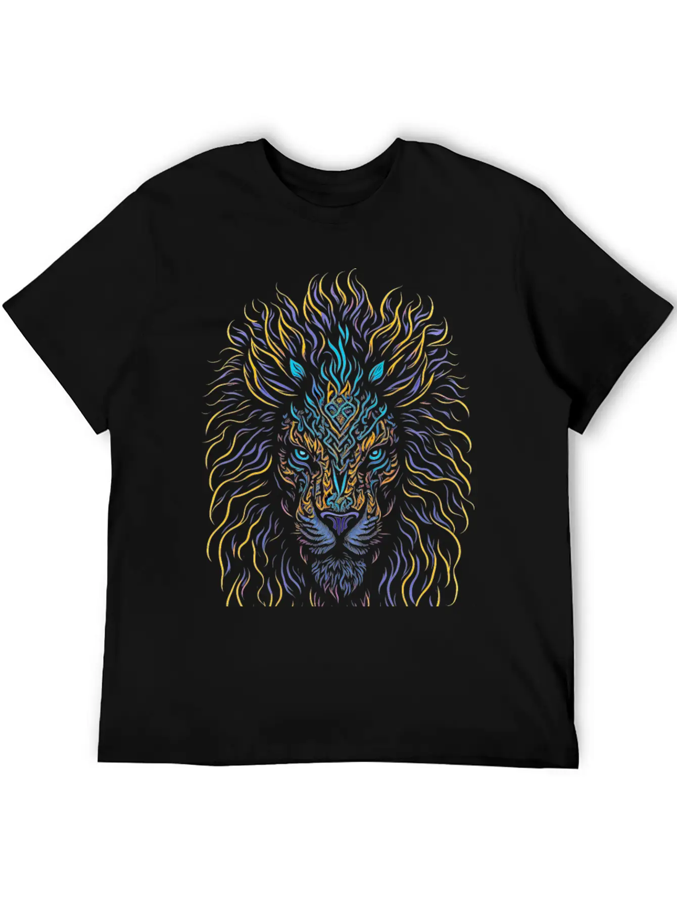 Neon Color Ornamental Lion Head Essential Cotton Tee For Daily Outfits – Unisex Style