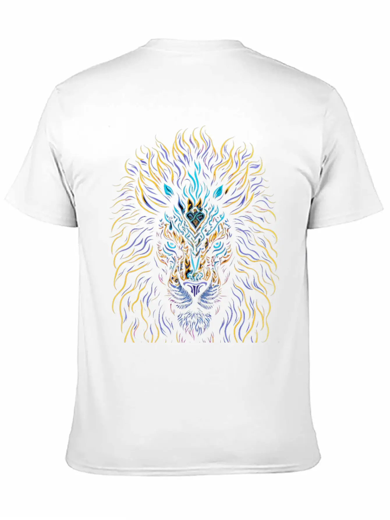 Neon Color Ornamental Lion Head Essential Cotton Tee For Daily Outfits – Unisex Style