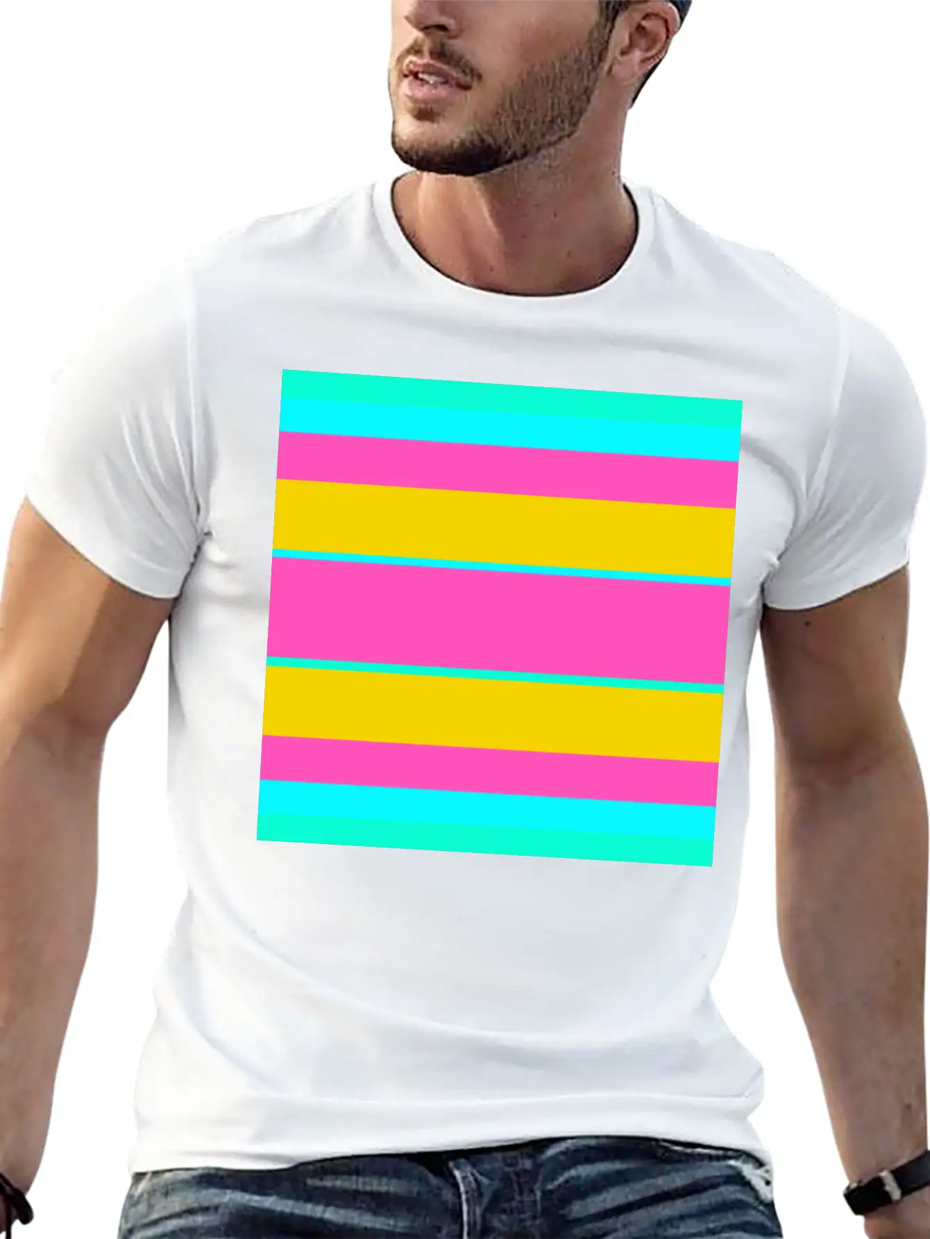 Neon Colored Stripe Modern Fit Casual T-Shirt – Clean And Versatile Design