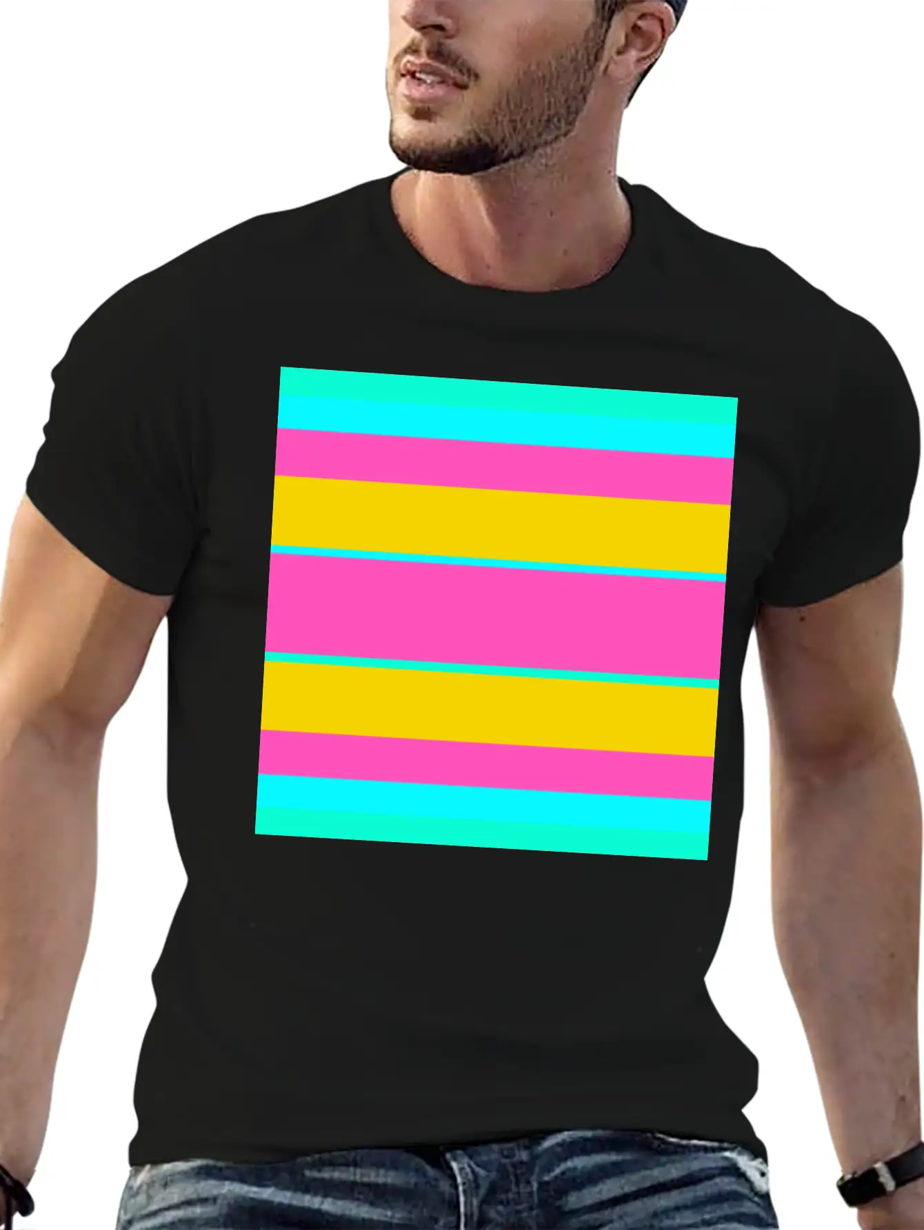 Neon Colored Stripe Modern Fit Casual T-Shirt – Clean And Versatile Design