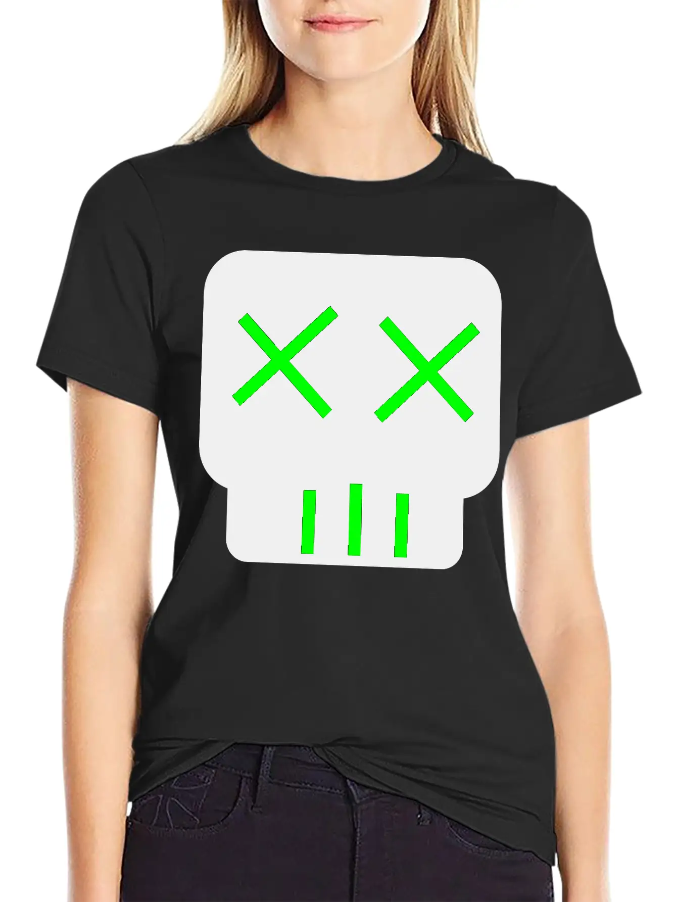 Neon Green Skullkid Essential Cotton Tee For Daily Outfits – Unisex Style