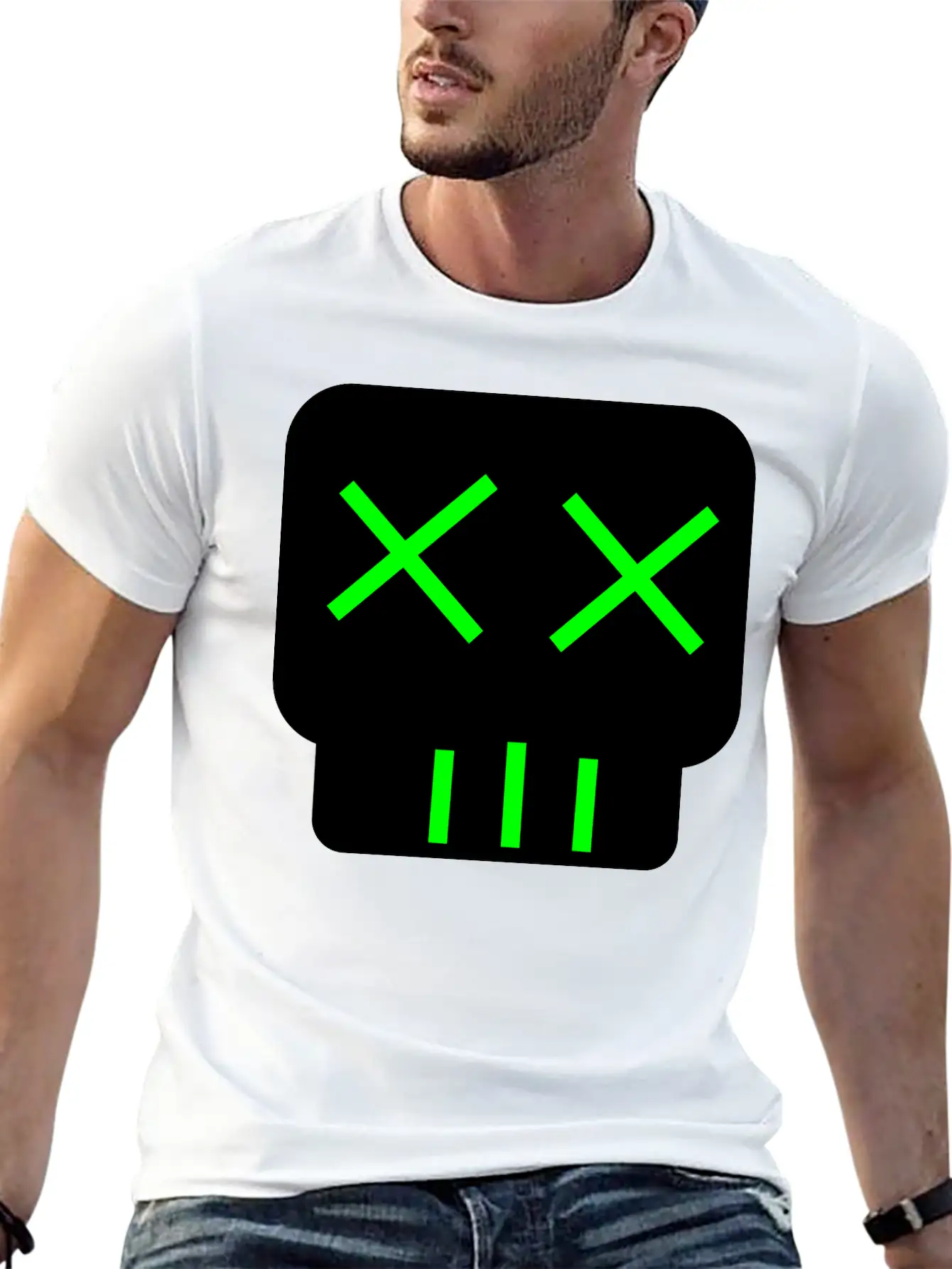 Neon Green Skullkid Essential Cotton Tee For Daily Outfits – Unisex Style