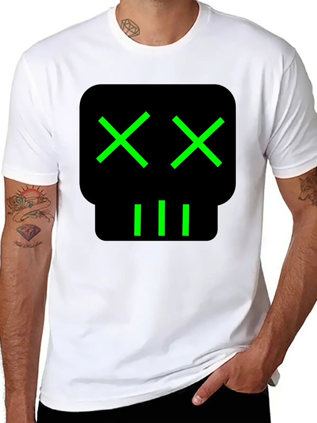 Neon Green Skullkid Essential Cotton Tee For Daily Outfits – Unisex Style