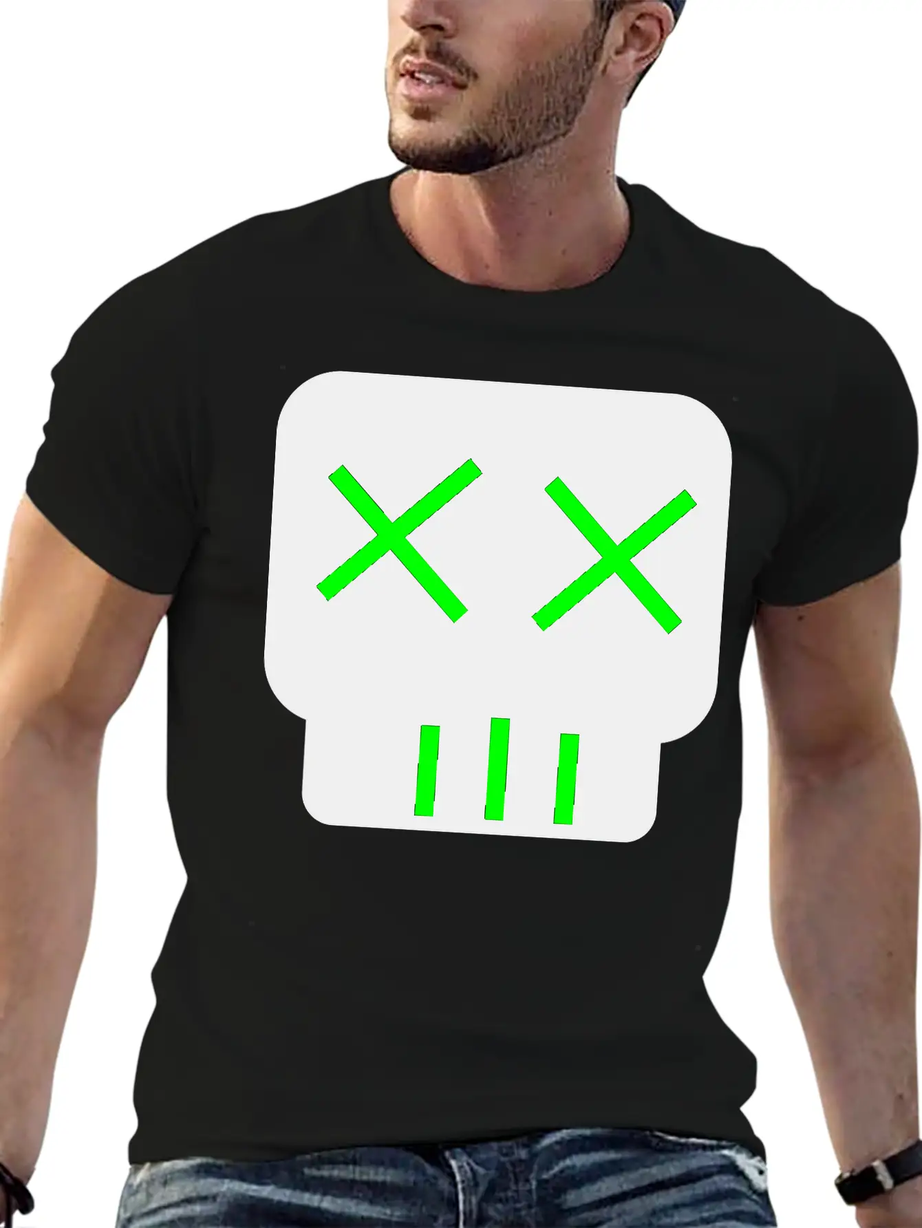 Neon Green Skullkid Essential Cotton Tee For Daily Outfits – Unisex Style