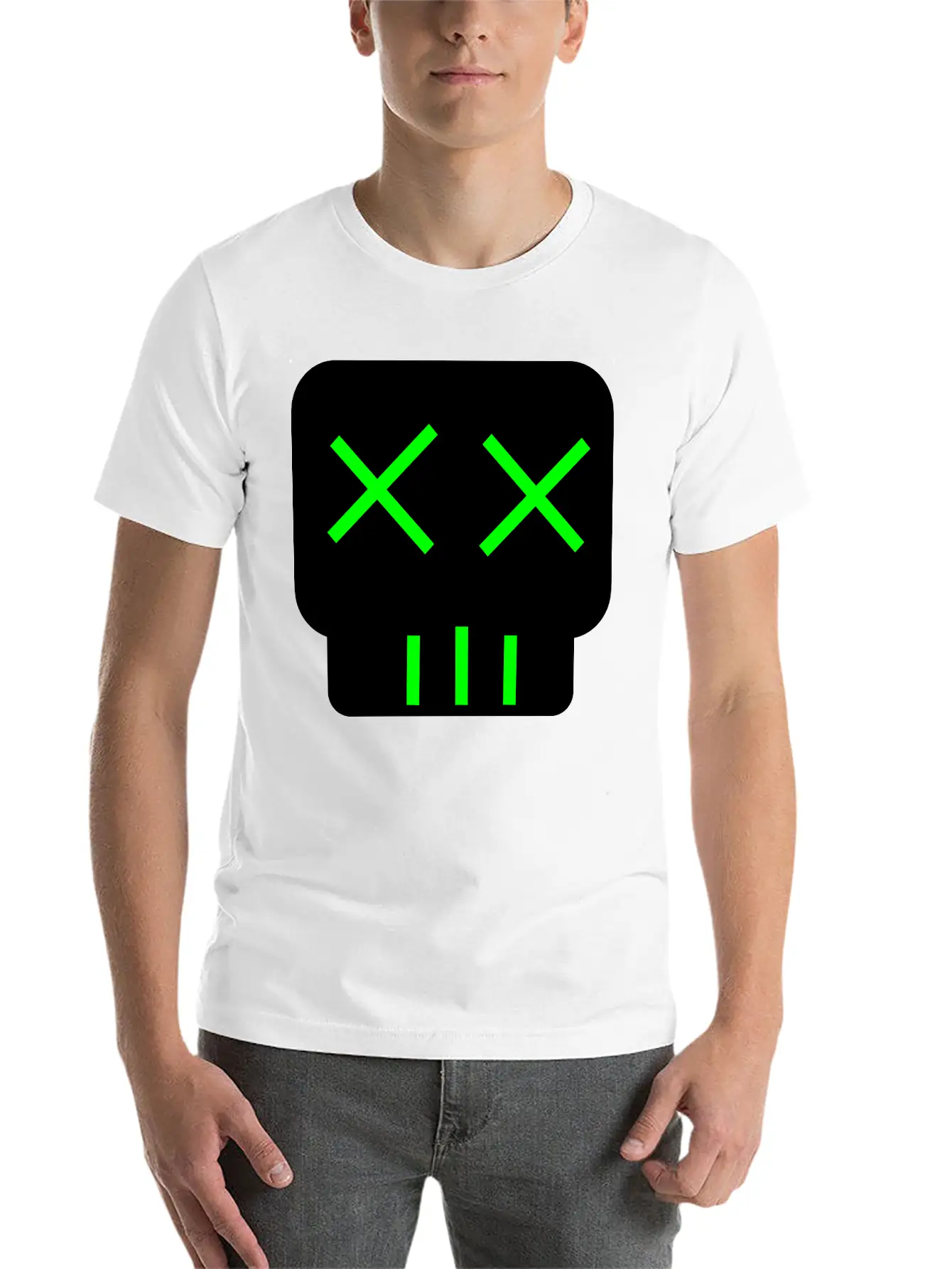 Neon Green Skullkid Essential Cotton Tee For Daily Outfits – Unisex Style