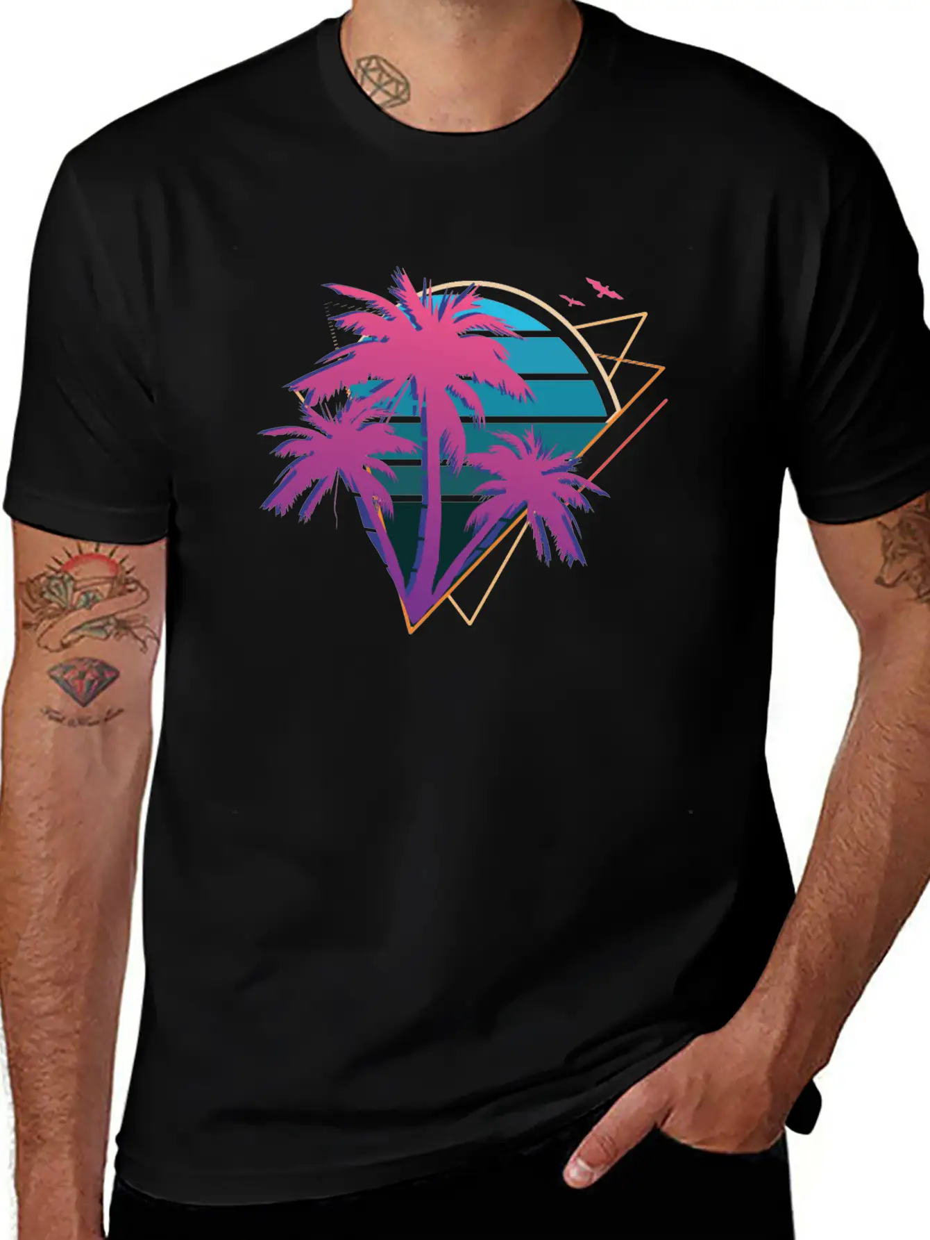 Neon Palm Trees Essential Cotton Tee For Daily Outfits – Unisex Style