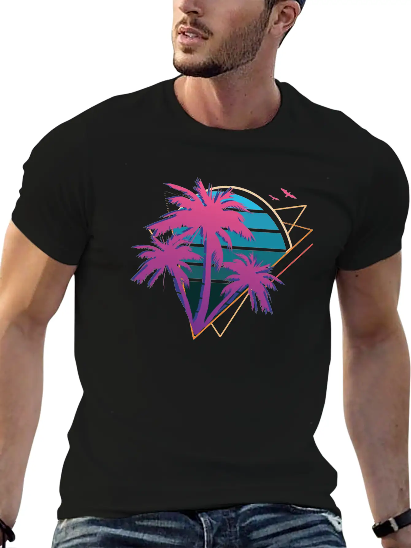Neon Palm Trees Essential Cotton Tee For Daily Outfits – Unisex Style