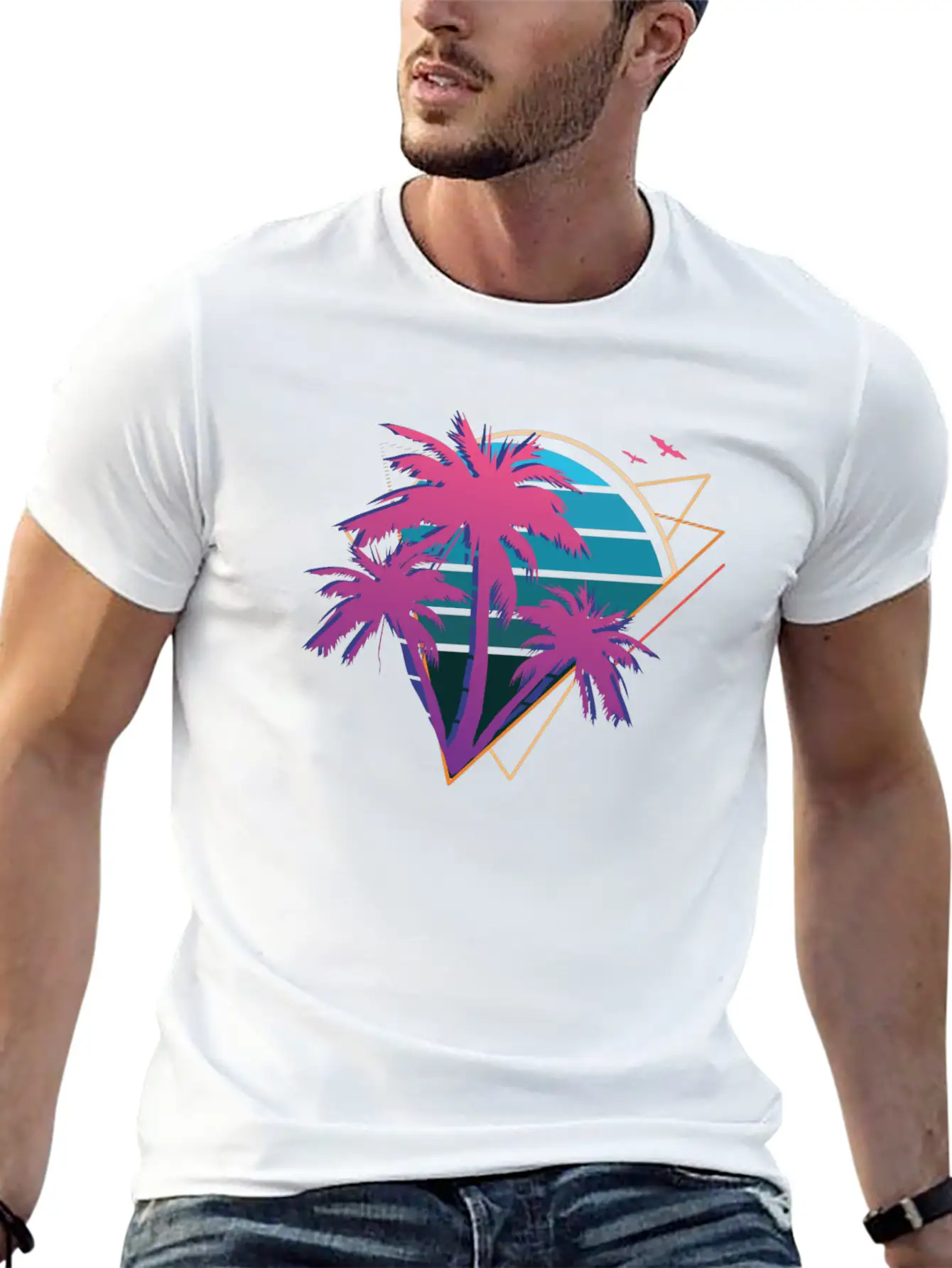 Neon Palm Trees Essential Cotton Tee For Daily Outfits – Unisex Style