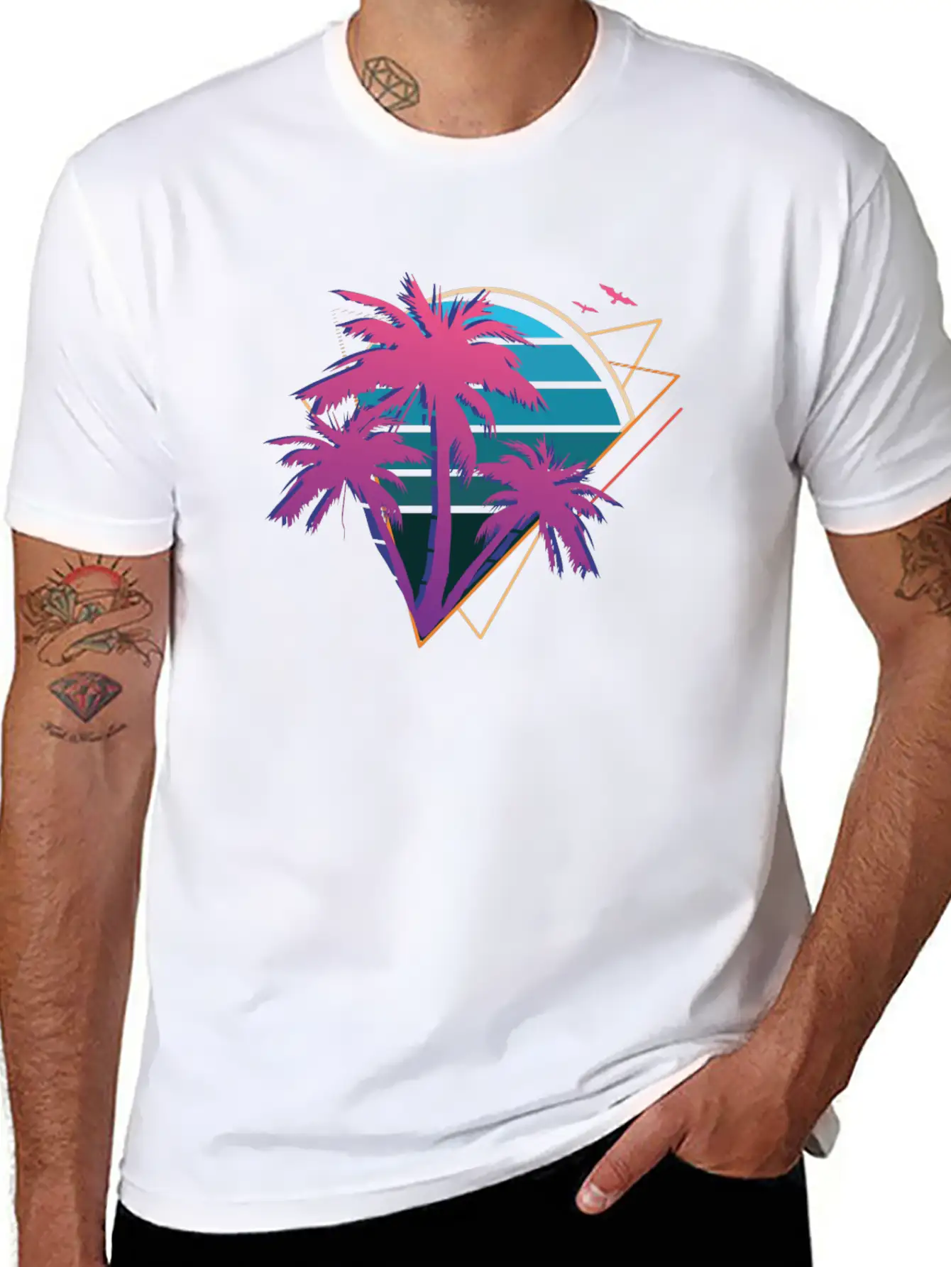 Neon Palm Trees Essential Cotton Tee For Daily Outfits – Unisex Style
