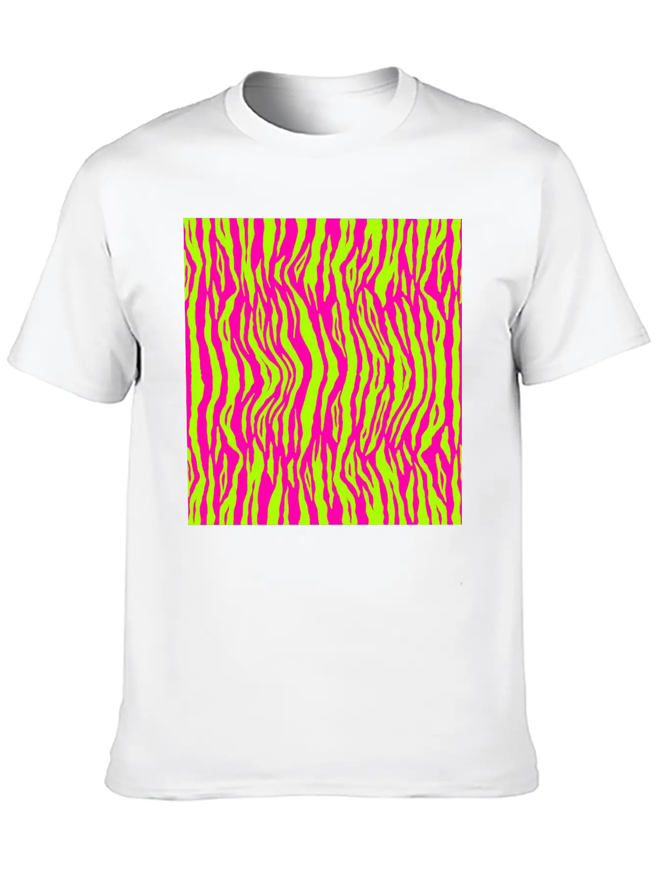 Neon Pink Green Tiger Pattern Essential Cotton Tee For Daily Outfits – Unisex Style
