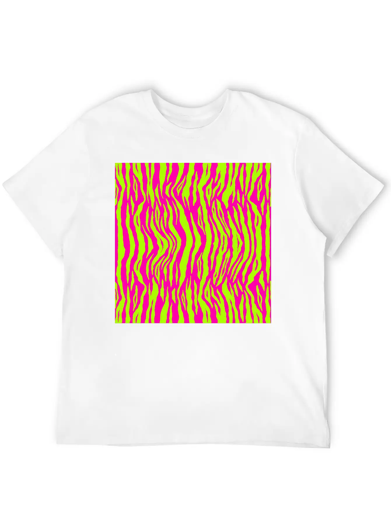 Neon Pink Green Tiger Pattern Essential Cotton Tee For Daily Outfits – Unisex Style
