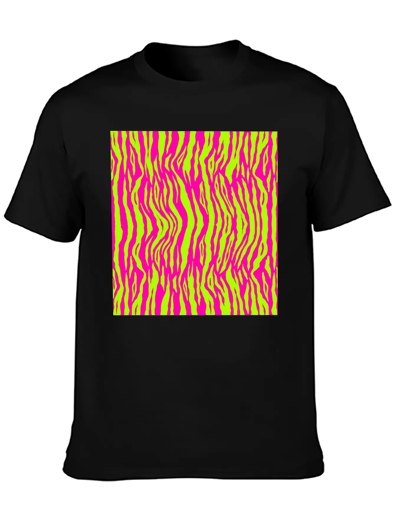 Neon Pink Green Tiger Pattern Essential Cotton Tee For Daily Outfits – Unisex Style