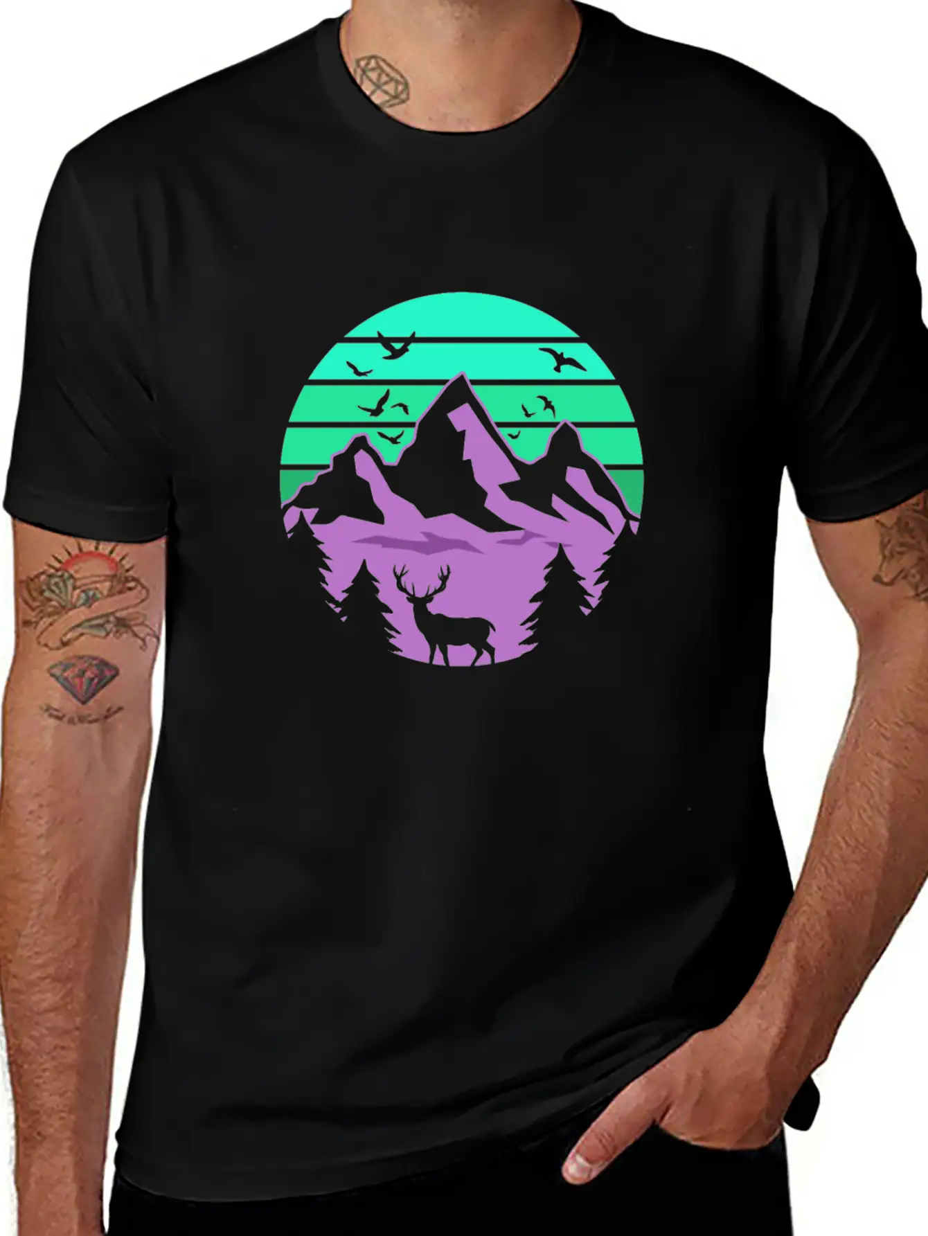 Neon Retro Style Mountain Lightweight Cotton T-Shirt – Daily Comfort Graphic Shirt