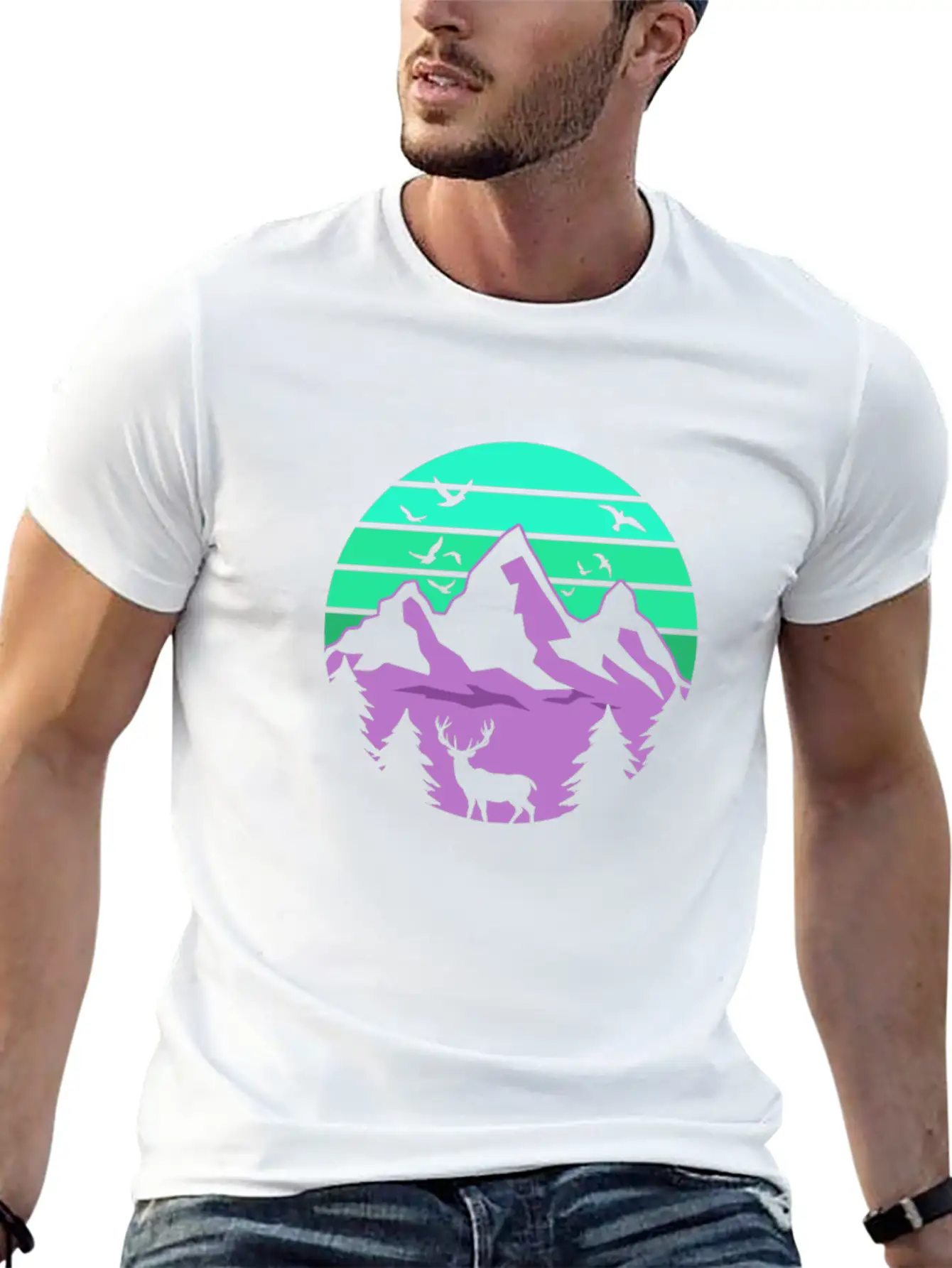 Neon Retro Style Mountain Lightweight Cotton T-Shirt – Daily Comfort Graphic Shirt