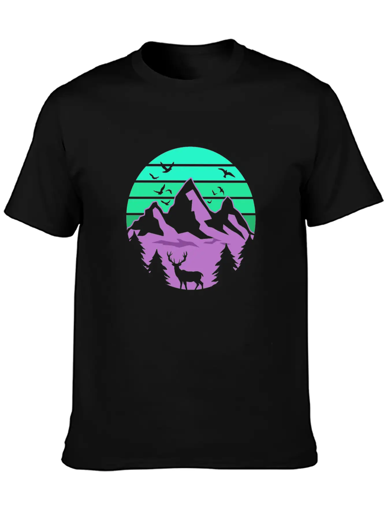 Neon Retro Style Mountain Lightweight Cotton T-Shirt – Daily Comfort Graphic Shirt