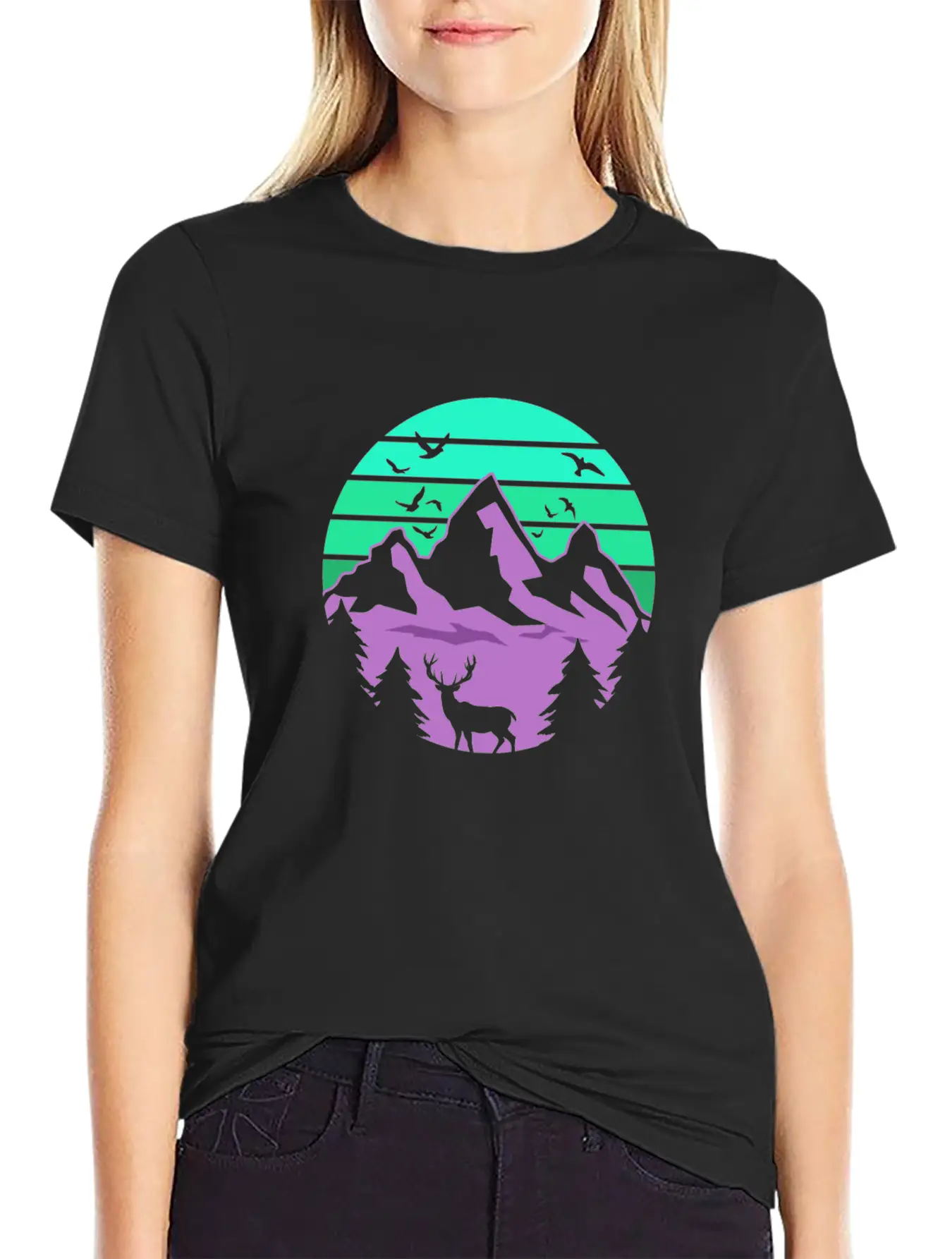 Neon Retro Style Mountain Lightweight Cotton T-Shirt – Daily Comfort Graphic Shirt