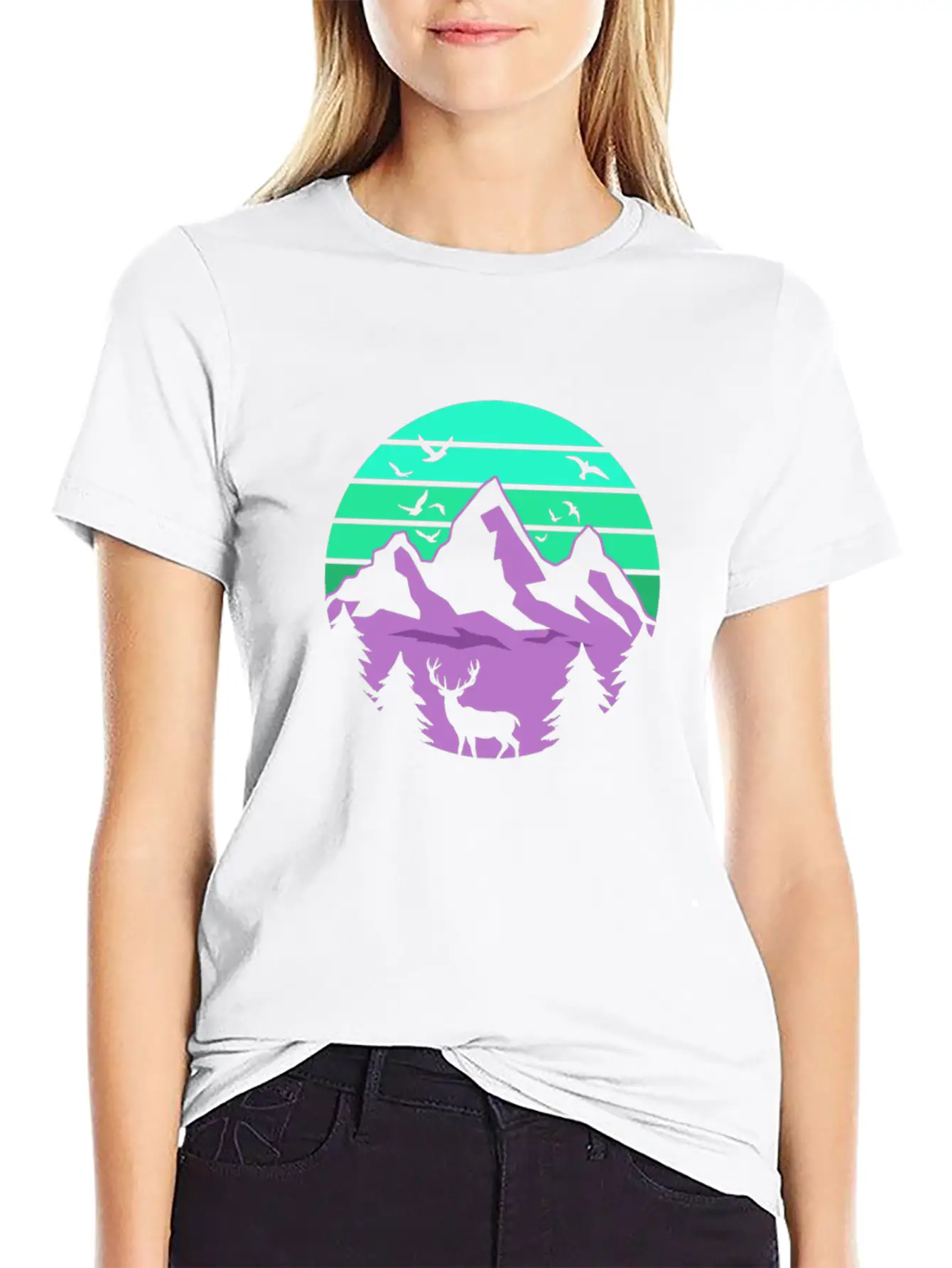 Neon Retro Style Mountain Lightweight Cotton T-Shirt – Daily Comfort Graphic Shirt