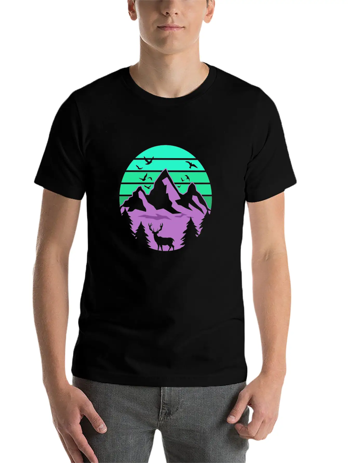 Neon Retro Style Mountain Lightweight Cotton T-Shirt – Daily Comfort Graphic Shirt