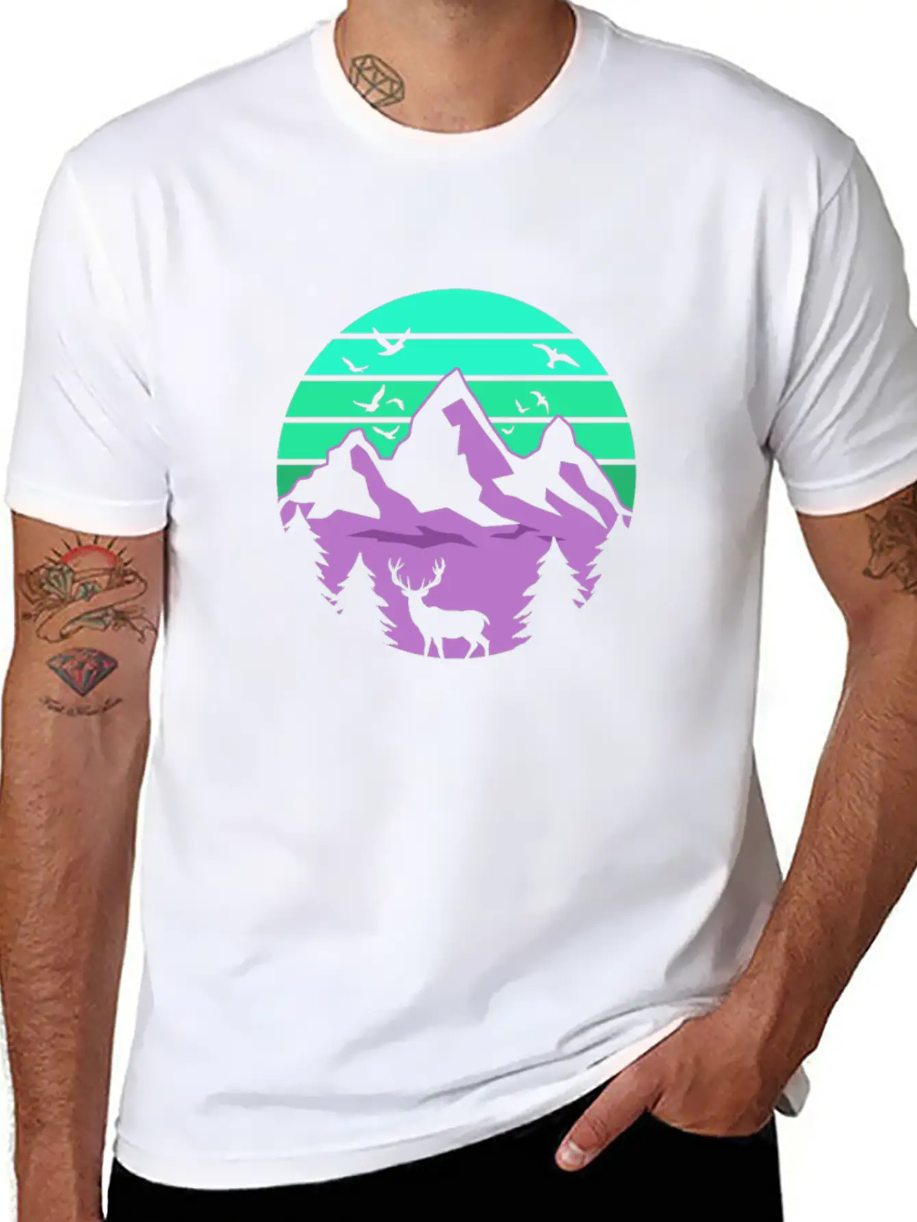 Neon Retro Style Mountain Lightweight Cotton T-Shirt – Daily Comfort Graphic Shirt
