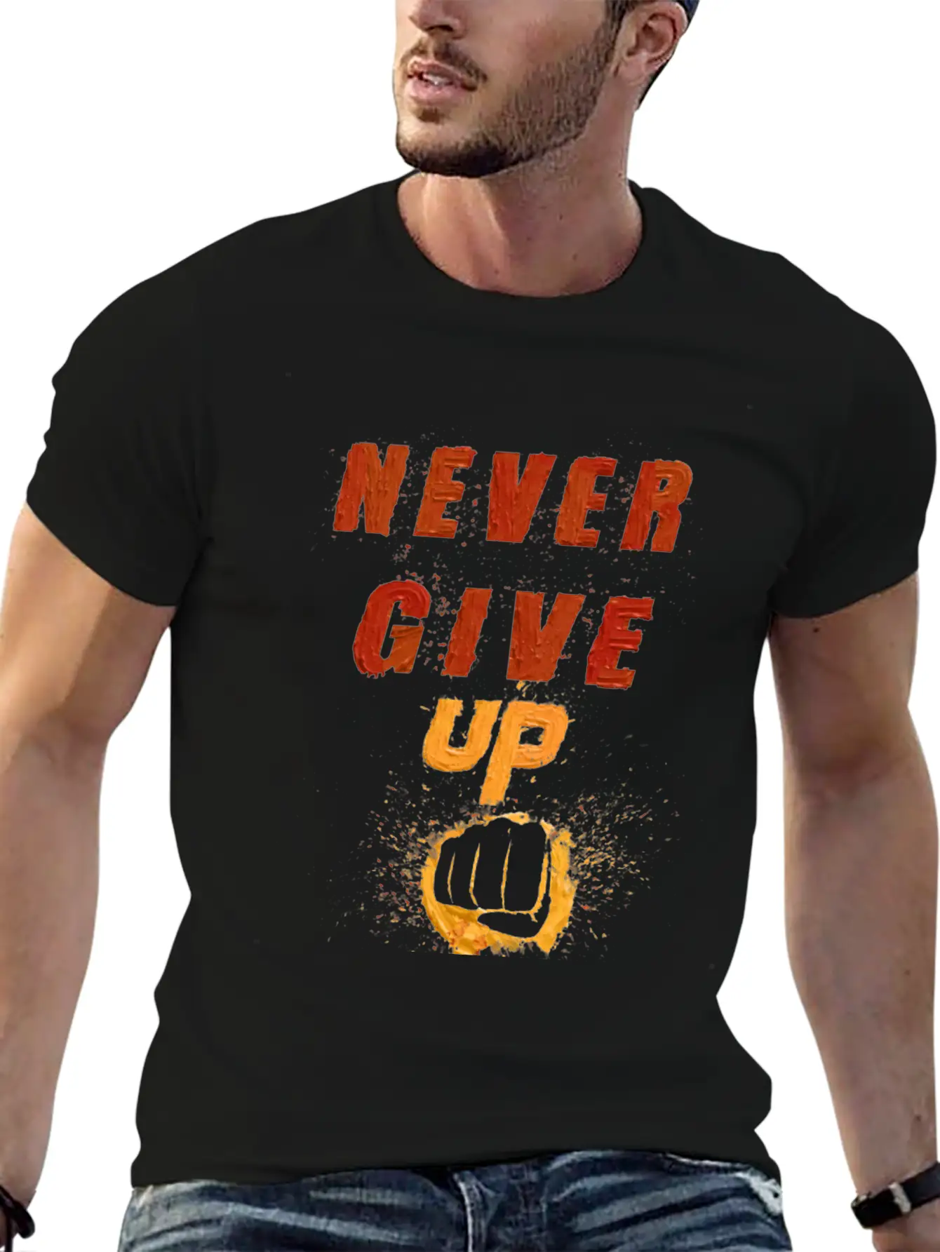 Never Give Up Classic Fit Graphic Tee For Daily Comfort – Unisex Cotton Shirt
