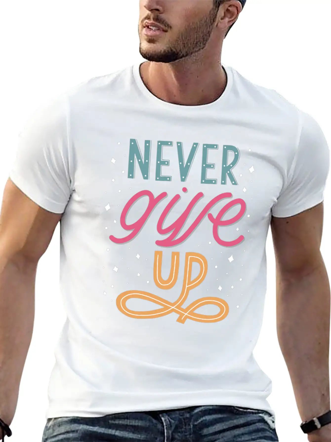 Never Give Up Lettering Doodle Unisex Casual T-Shirt – Clean Design For Daily Comfort