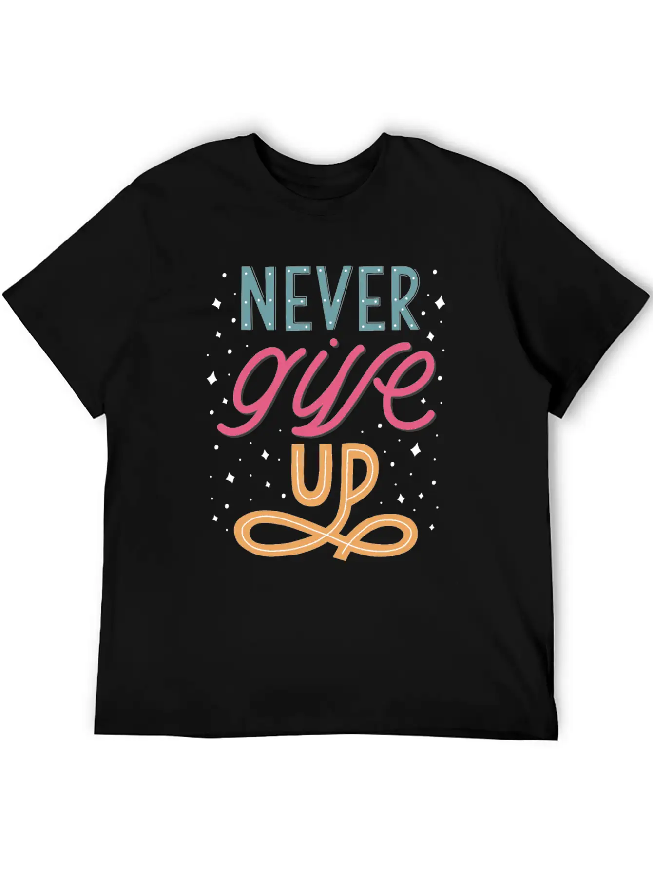 Never Give Up Lettering Doodle Unisex Casual T-Shirt – Clean Design For Daily Comfort