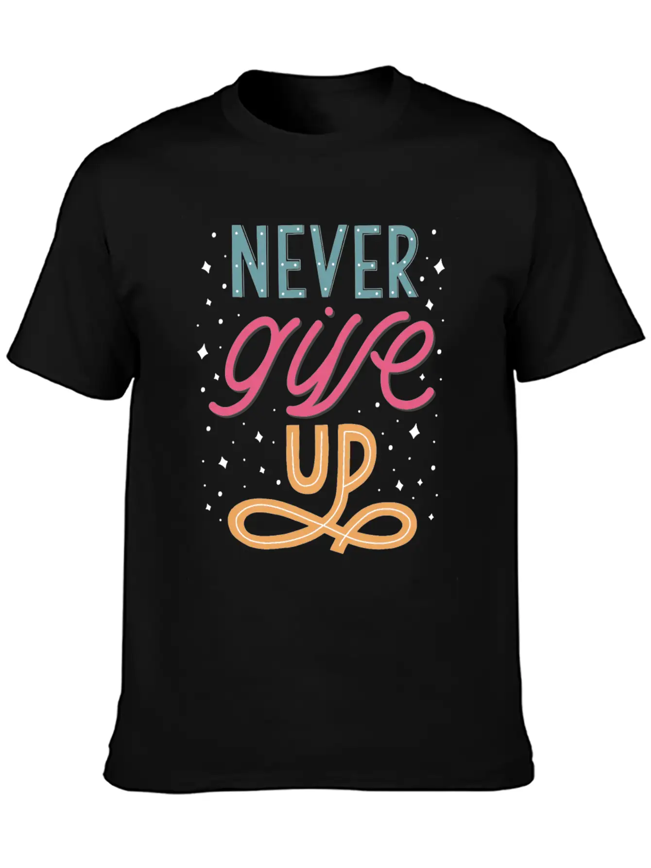 Never Give Up Lettering Doodle Unisex Casual T-Shirt – Clean Design For Daily Comfort