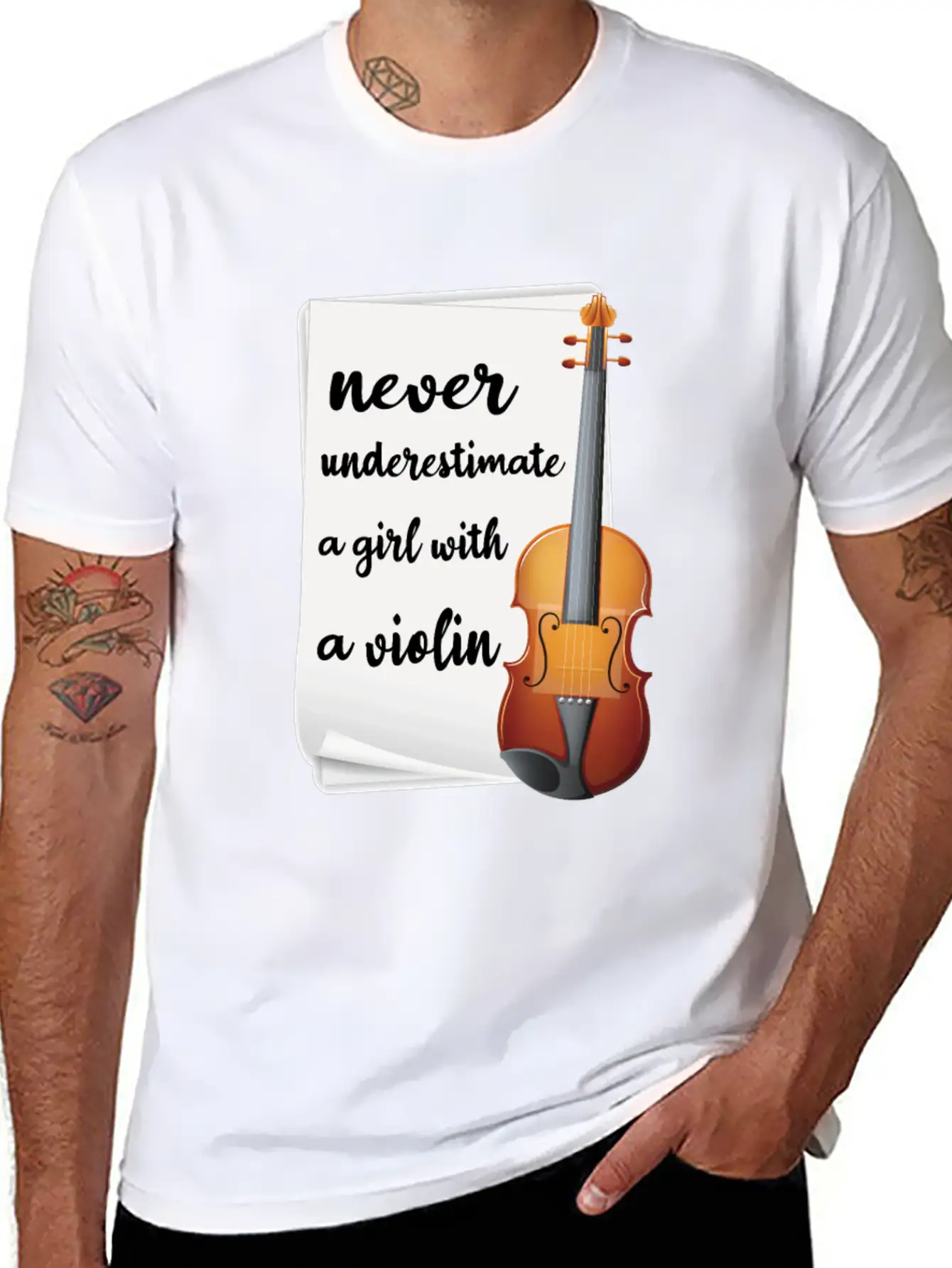Never Underestimate A Girl With A Violin, Music Modern Fit Casual T-Shirt – Clean And Versatile Design