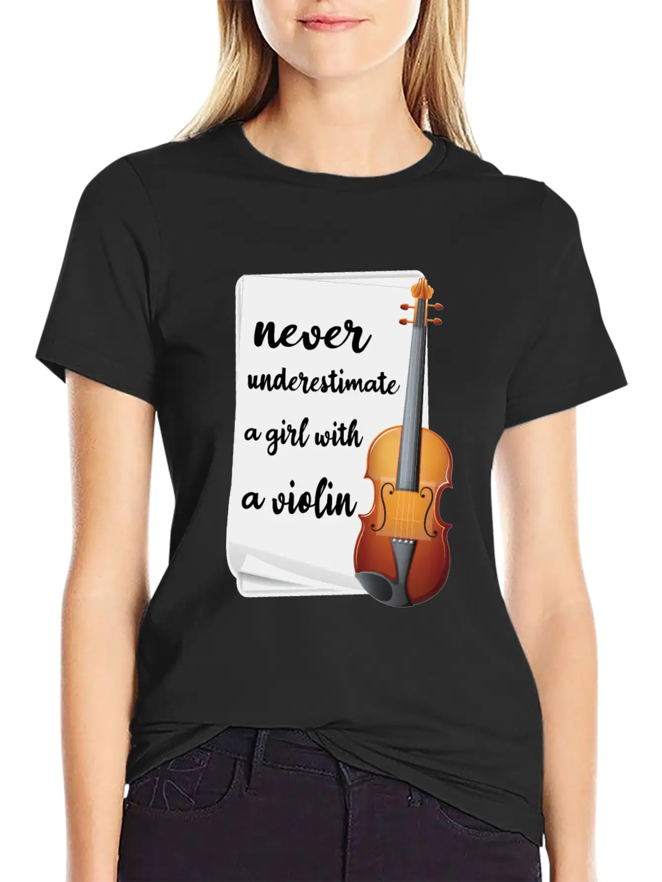 Never Underestimate A Girl With A Violin, Music Modern Fit Casual T-Shirt – Clean And Versatile Design