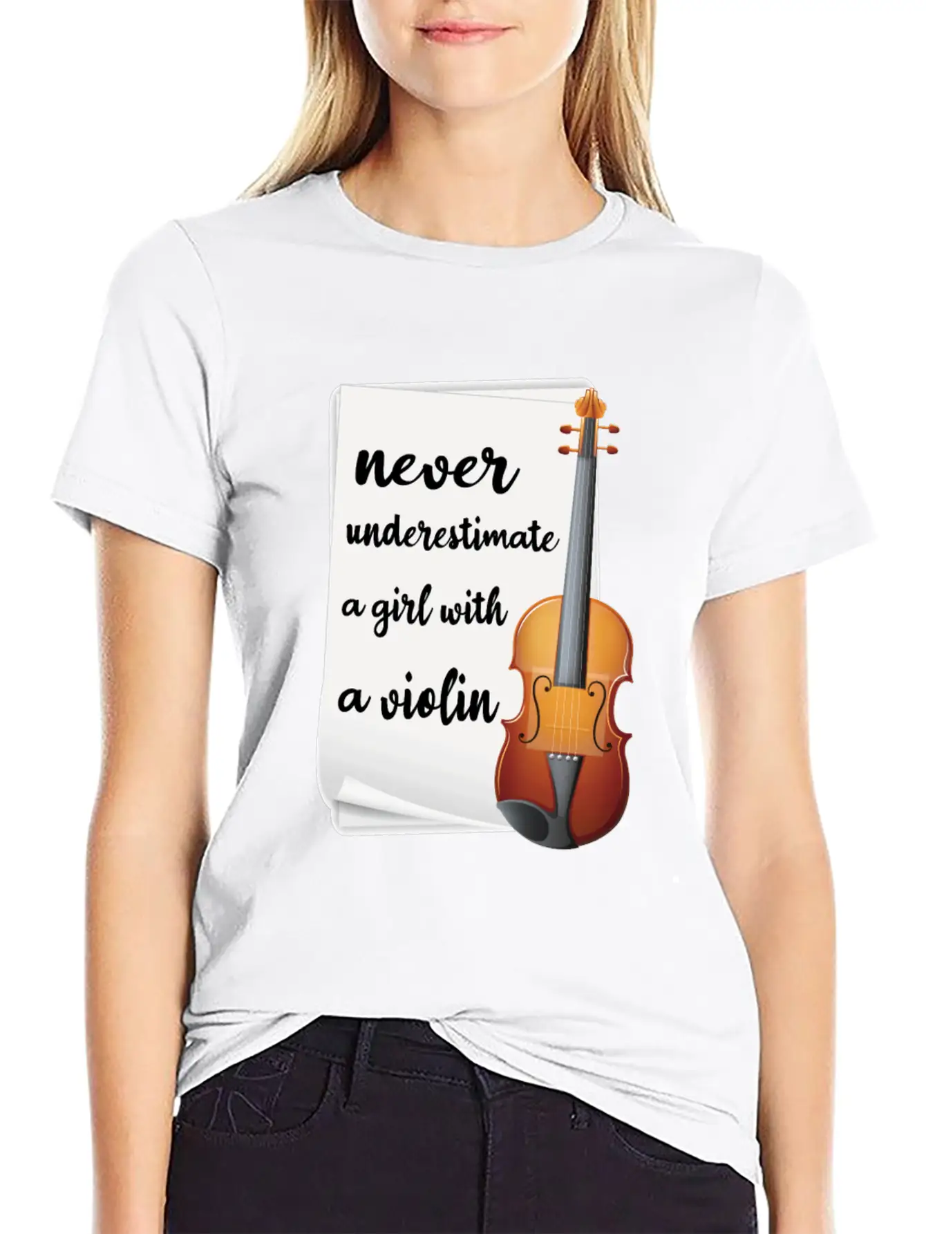 Never Underestimate A Girl With A Violin, Music Modern Fit Casual T-Shirt – Clean And Versatile Design