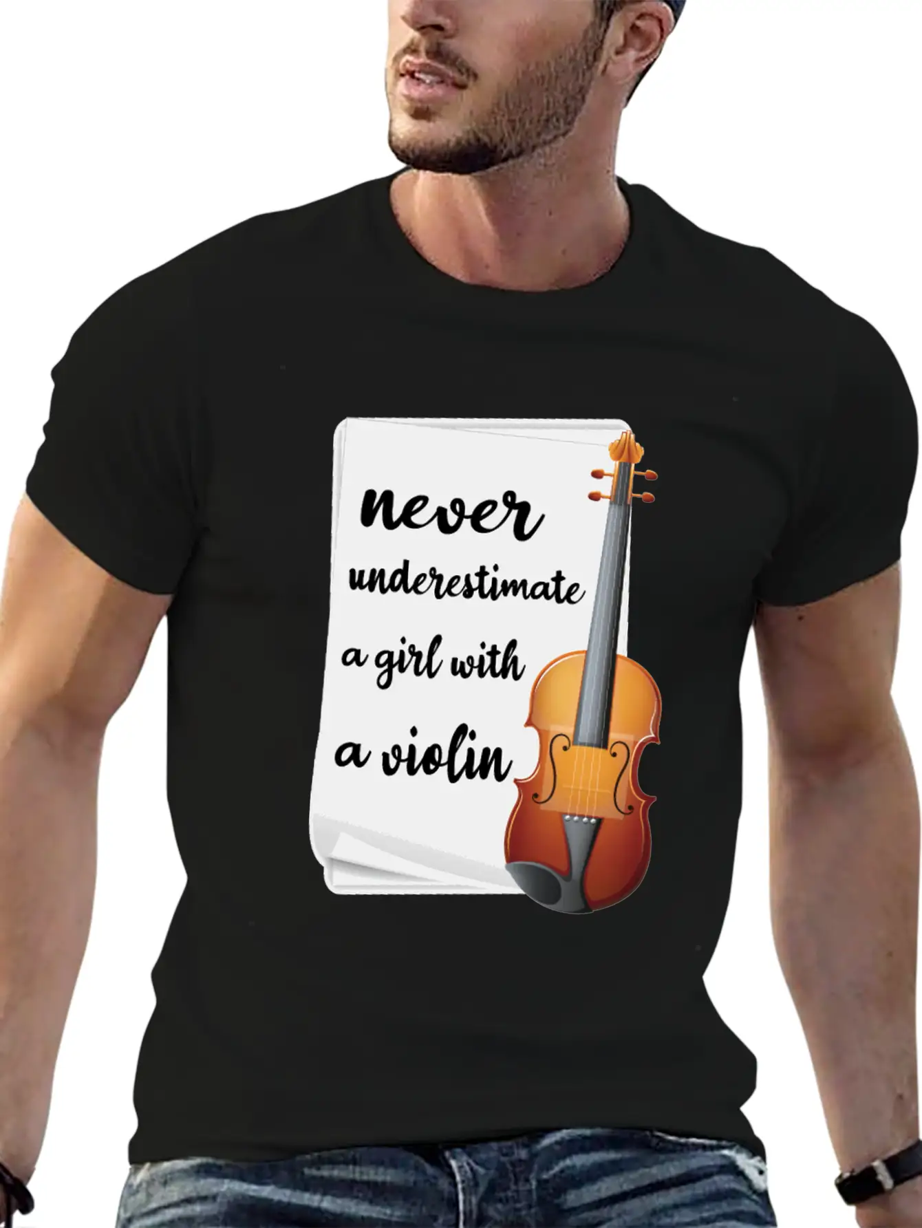 Never Underestimate A Girl With A Violin, Music Modern Fit Casual T-Shirt – Clean And Versatile Design