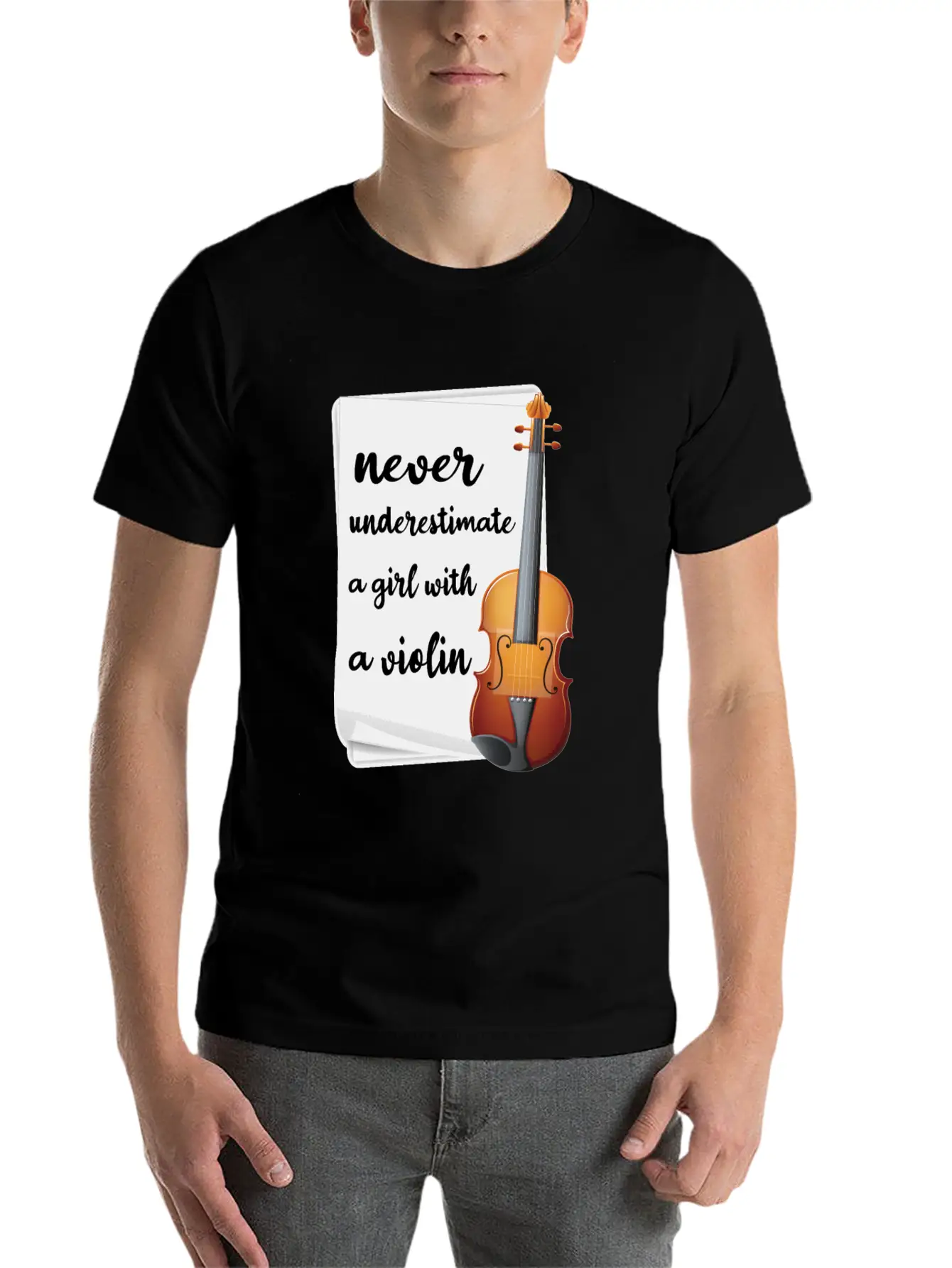 Never Underestimate A Girl With A Violin, Music Modern Fit Casual T-Shirt – Clean And Versatile Design