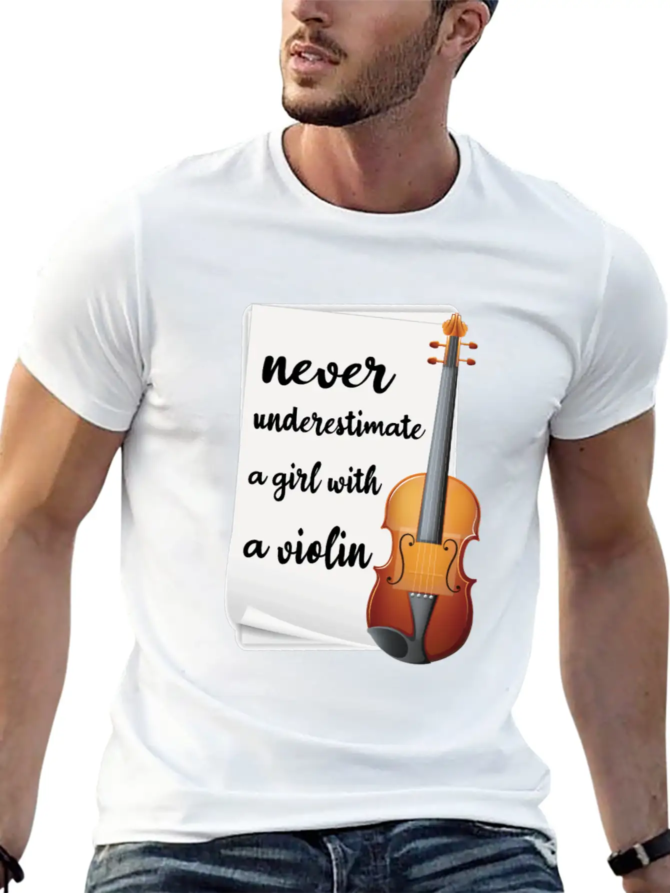 Never Underestimate A Girl With A Violin, Music Modern Fit Casual T-Shirt – Clean And Versatile Design