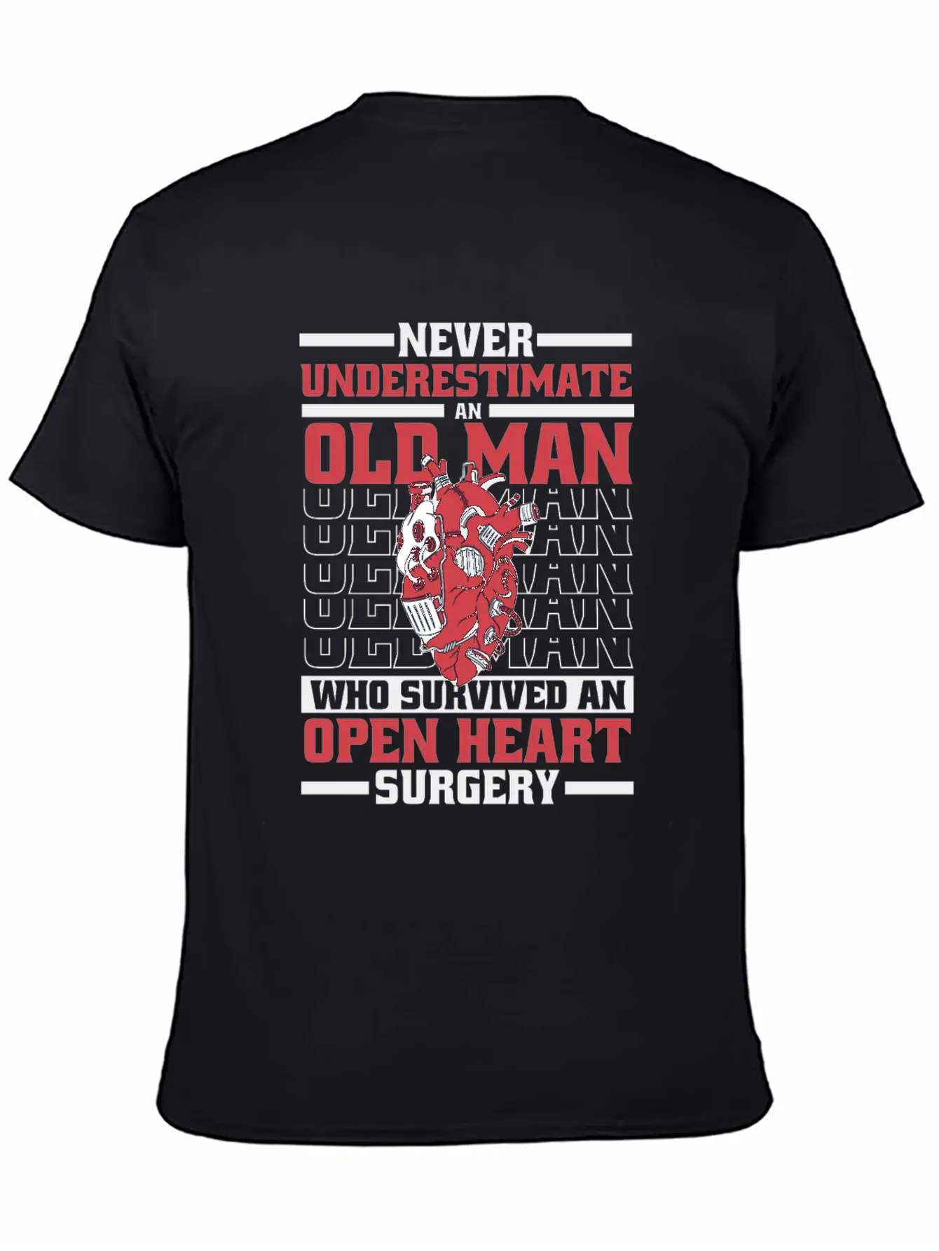 Never Underestimate An Old Man Survived Heart Basic Graphic T-Shirt – Daily Comfort In Soft Cotton