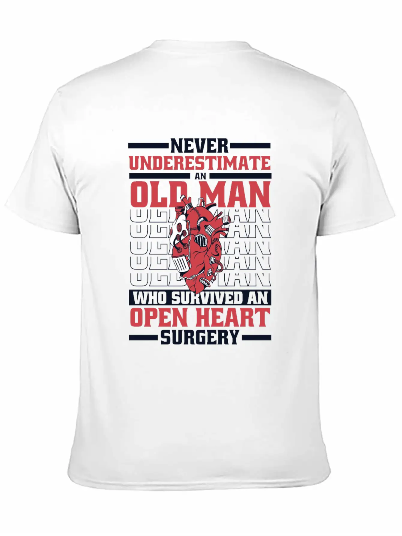 Never Underestimate An Old Man Survived Heart Basic Graphic T-Shirt – Daily Comfort In Soft Cotton