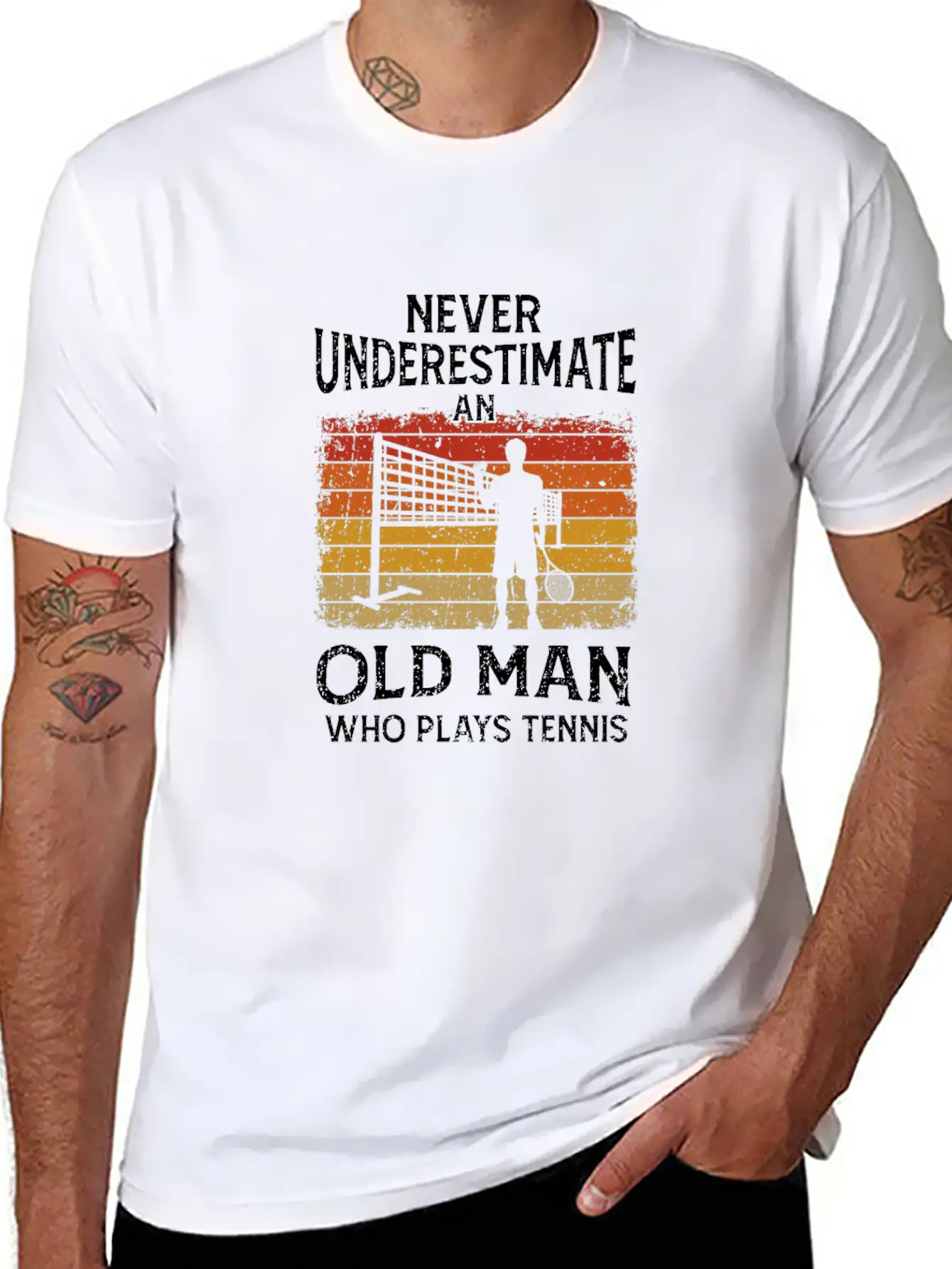 Never Underestimate An Old Man Who Plays Tennis Classic Fit Graphic Tee For Daily Comfort – Unisex Cotton Shirt