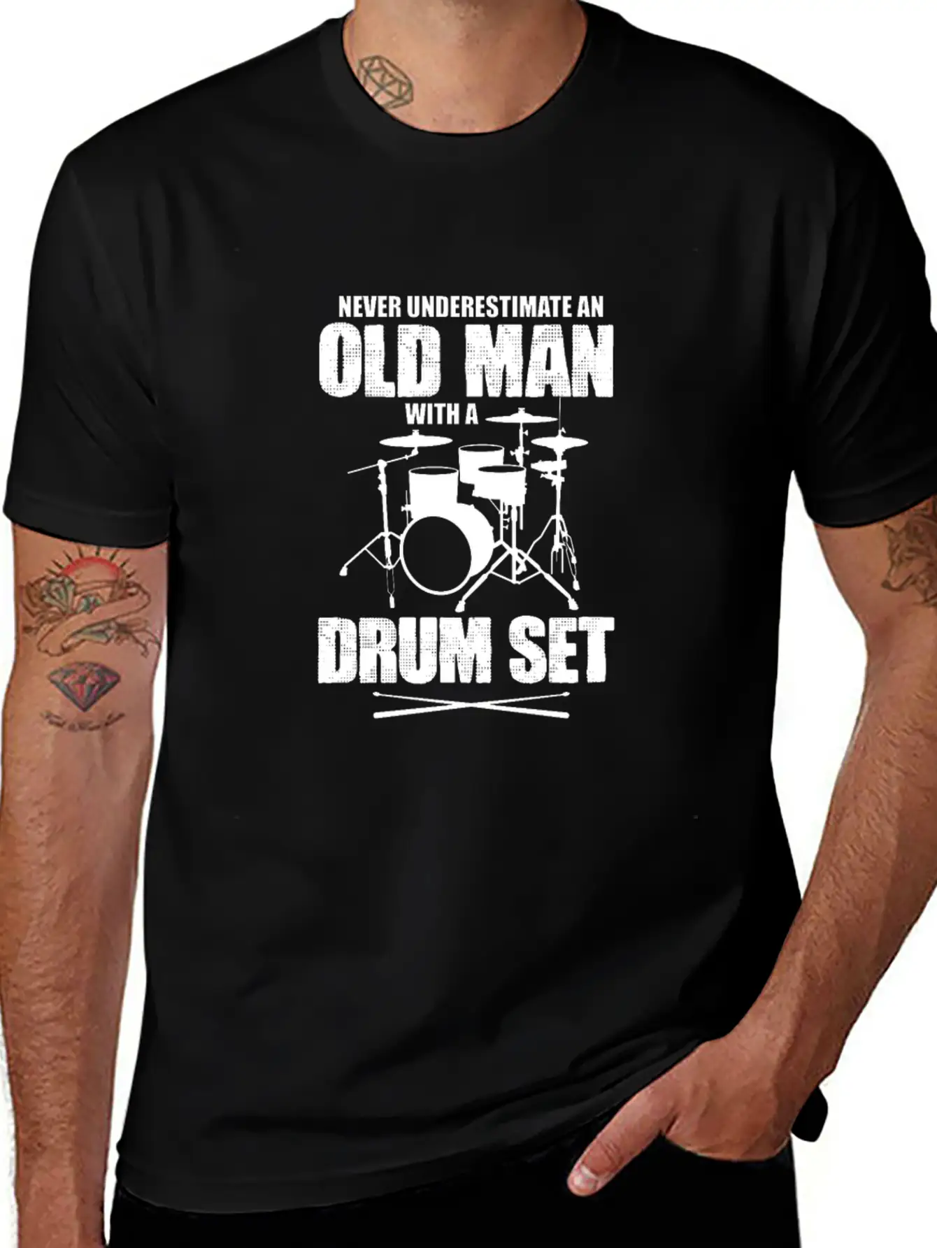 Never Underestimate An Old Man With A Drum Set Basic Graphic T-Shirt – Daily Comfort In Soft Cotton
